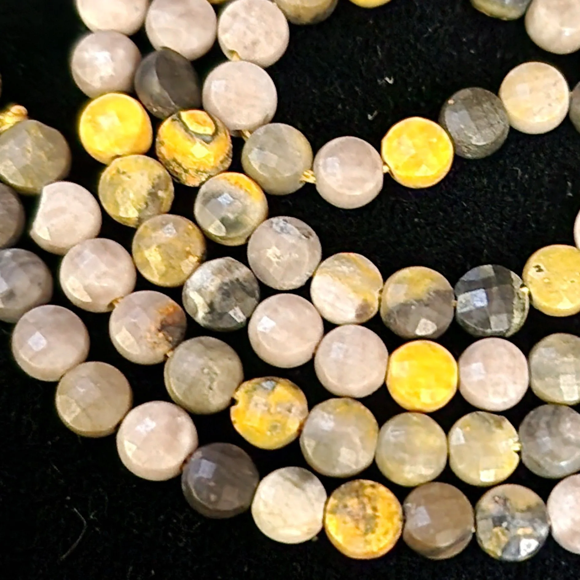 Product image for #15D: Bumblebee Jasper Faceted Flat Round Beads,  4x3mm