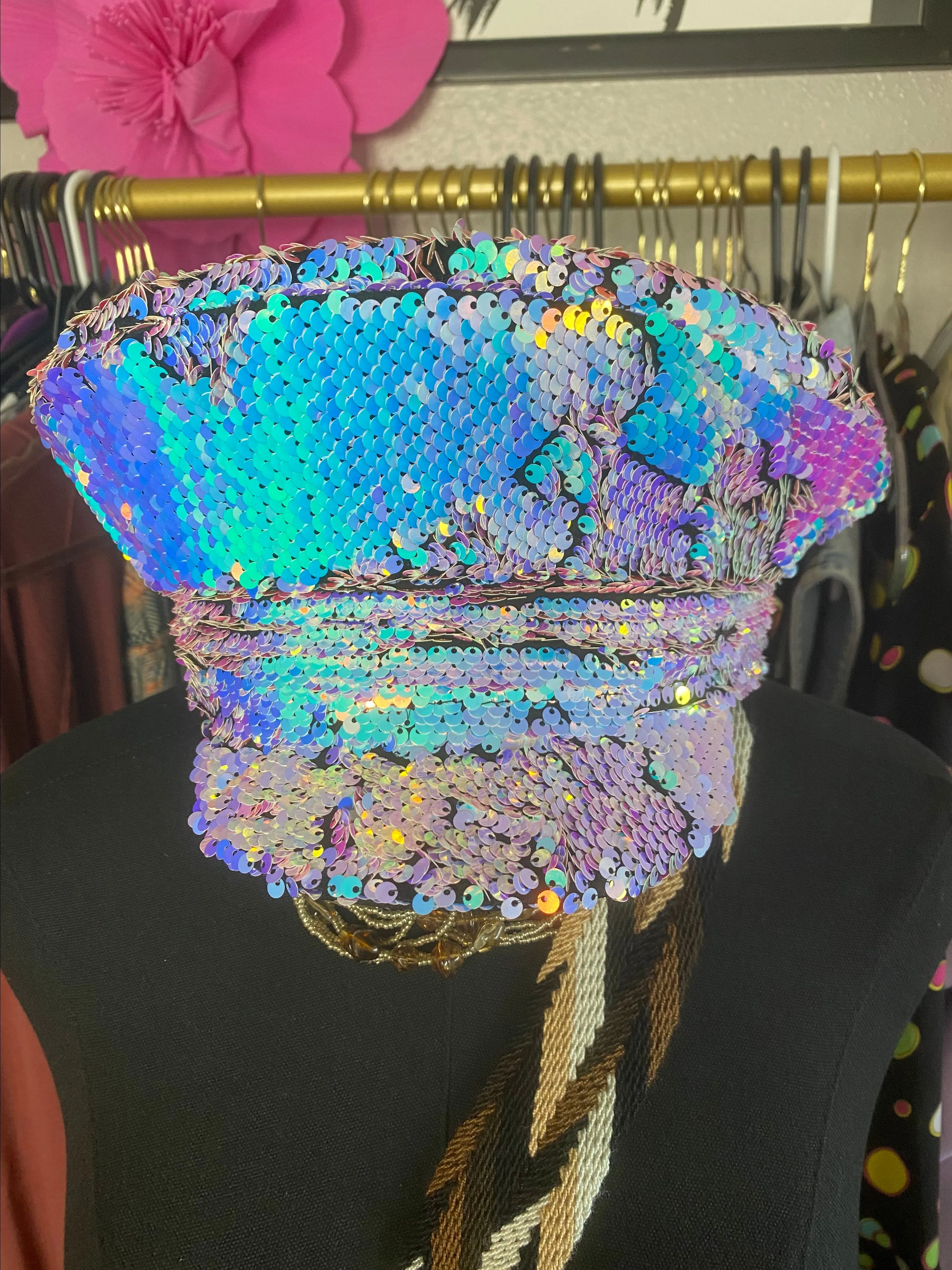 Product image for Iridescent Sequin Captain Style Hat