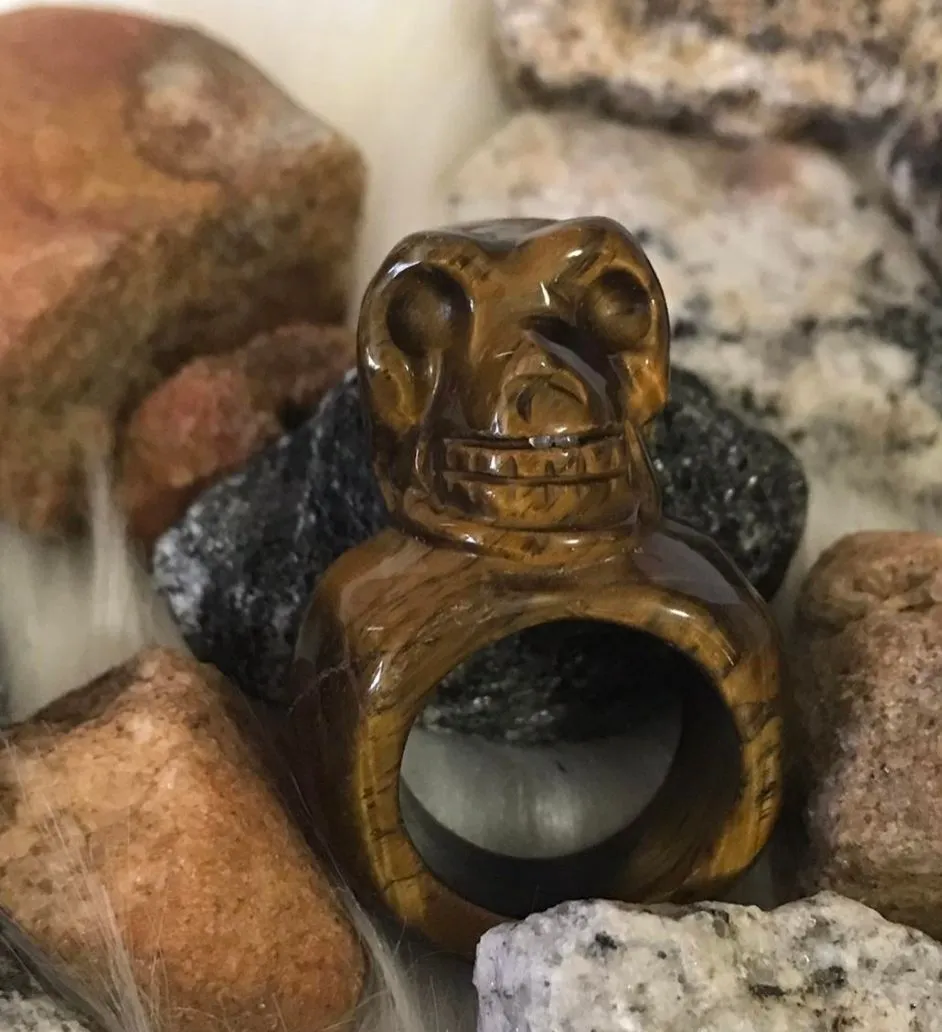 Product image for Tigereye Carved Skull Comfort Ring