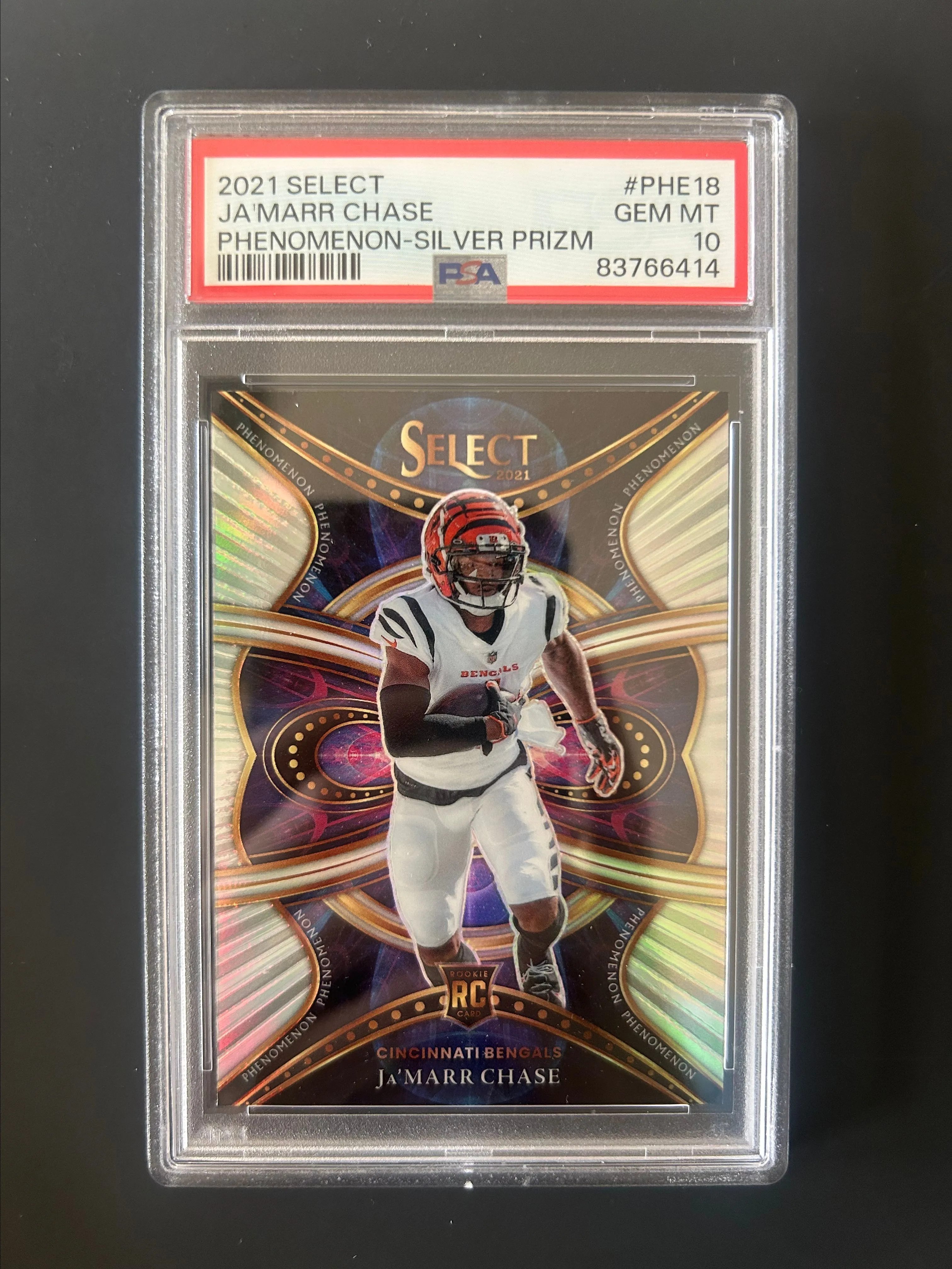 Product image for 2021 JA’MARR CHASE #PHE18 PSA GRADED GEM MT 10 SELECT PHENOMENON-SILVER PRIZM ROOKIE RC BENGALS