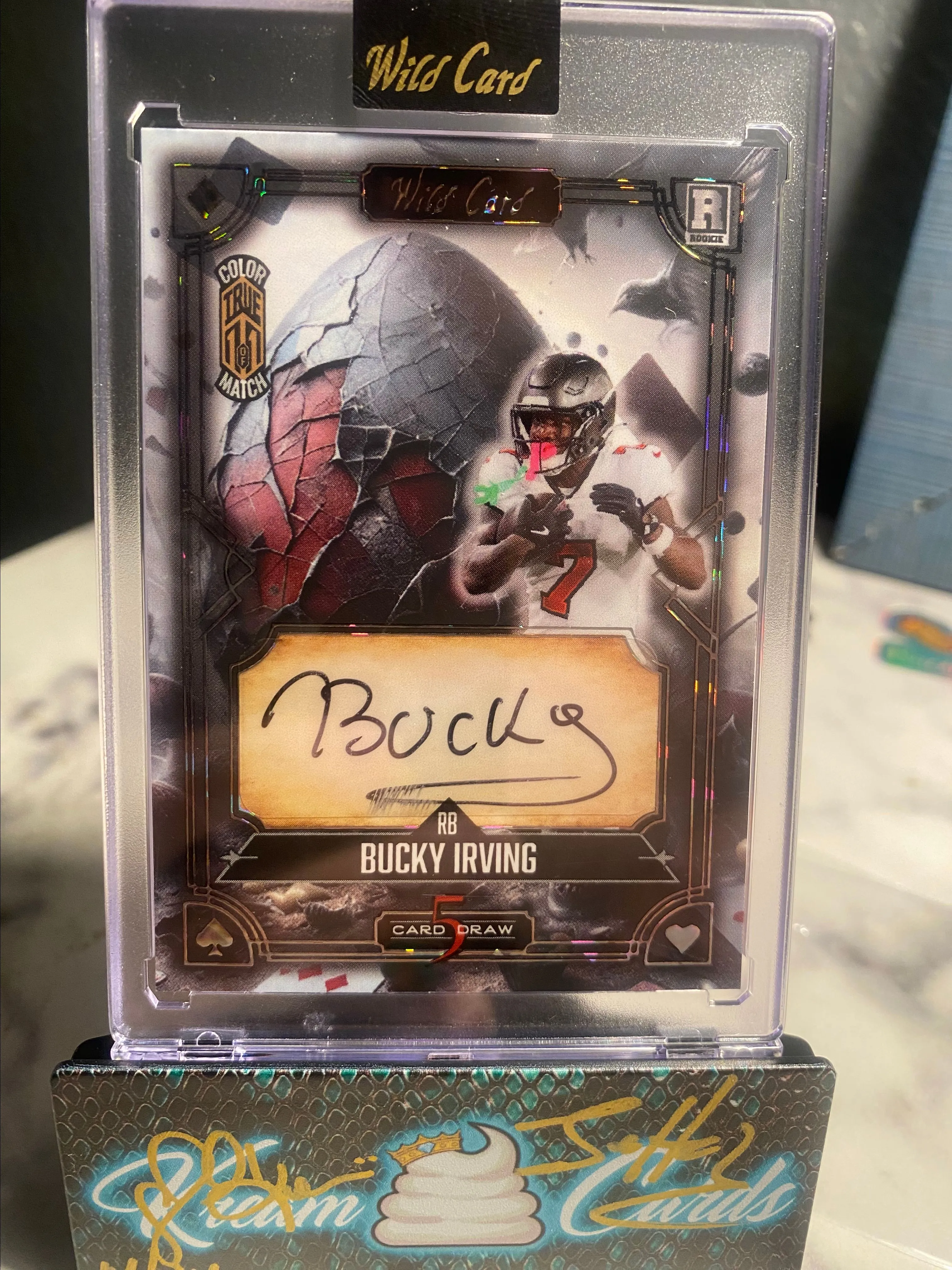 Product image for 2024 Bucky Irving Wildcard 5 Draw True 1/1 Color Match Auto RC