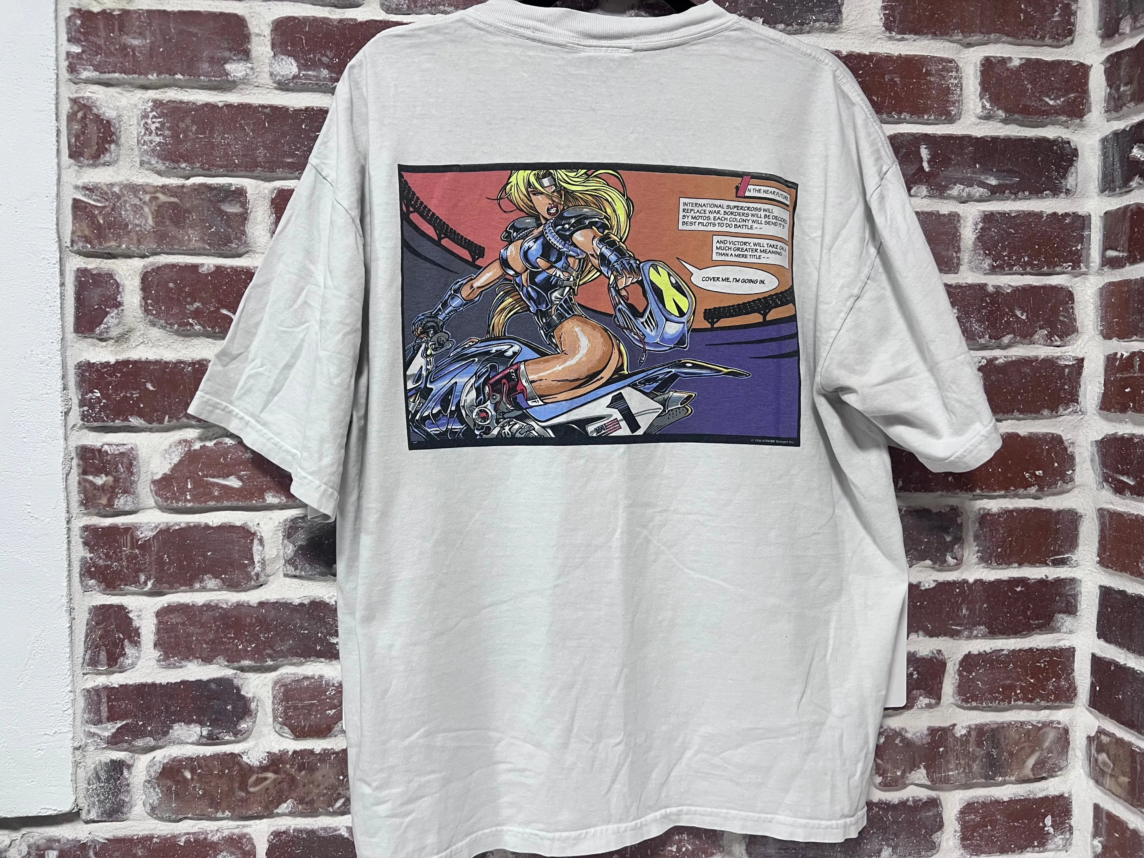 Product image for 1998 Xtreme RARE Graphic Tee Comic Book Style Motorcross Size XL 23 by 28