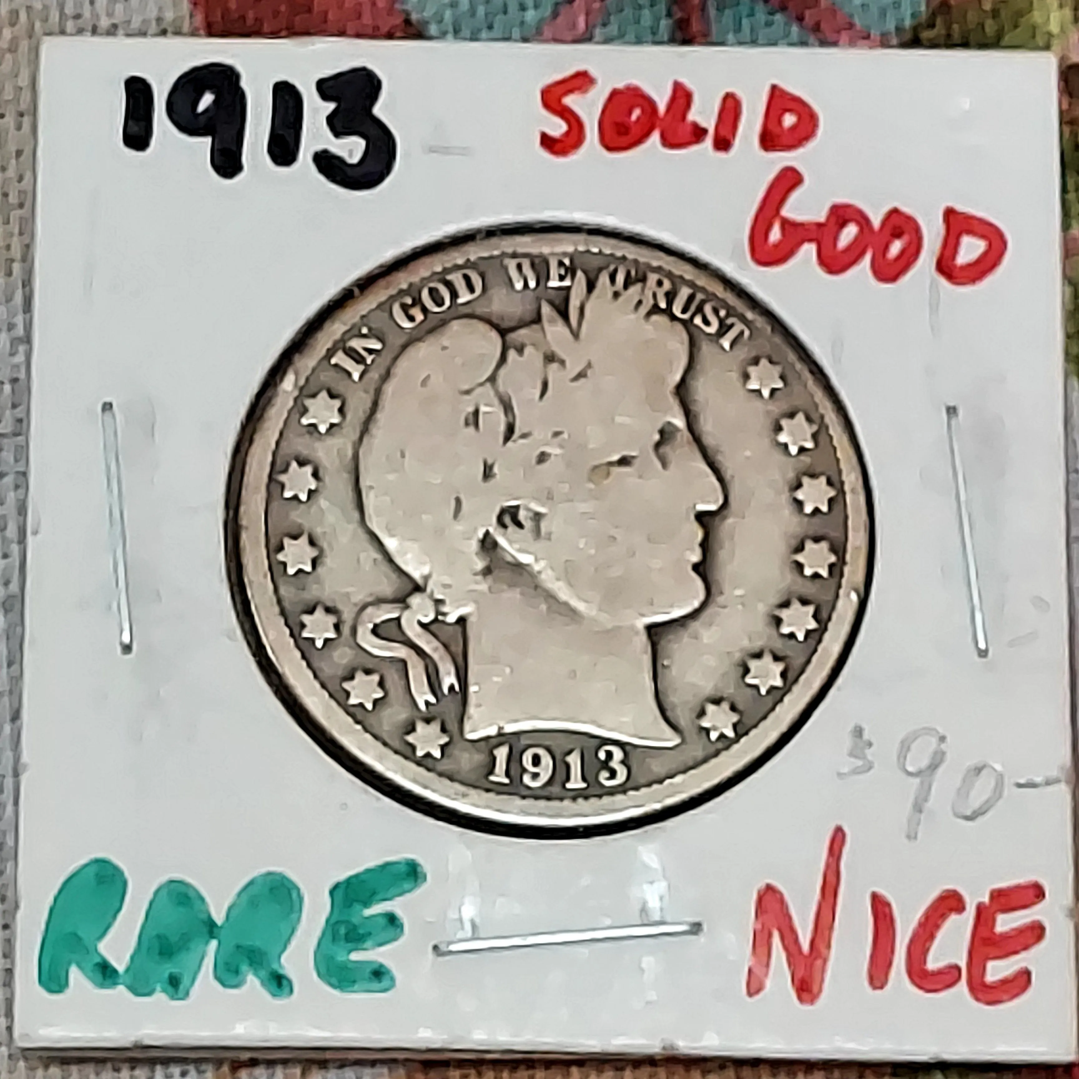 Product image for 1913 BARBER HALF DOLLAR SOLID GOOD 