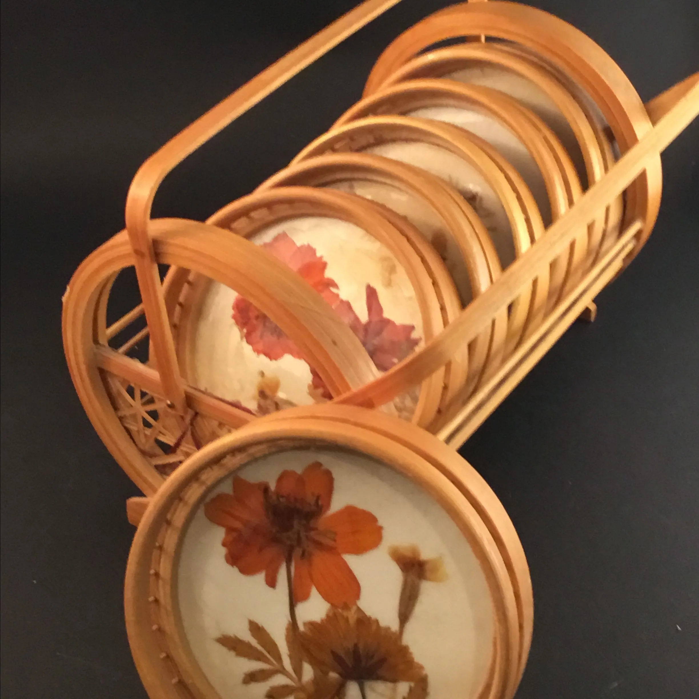 Product image for Pressed flower coasters set of 6 in bamboo holder