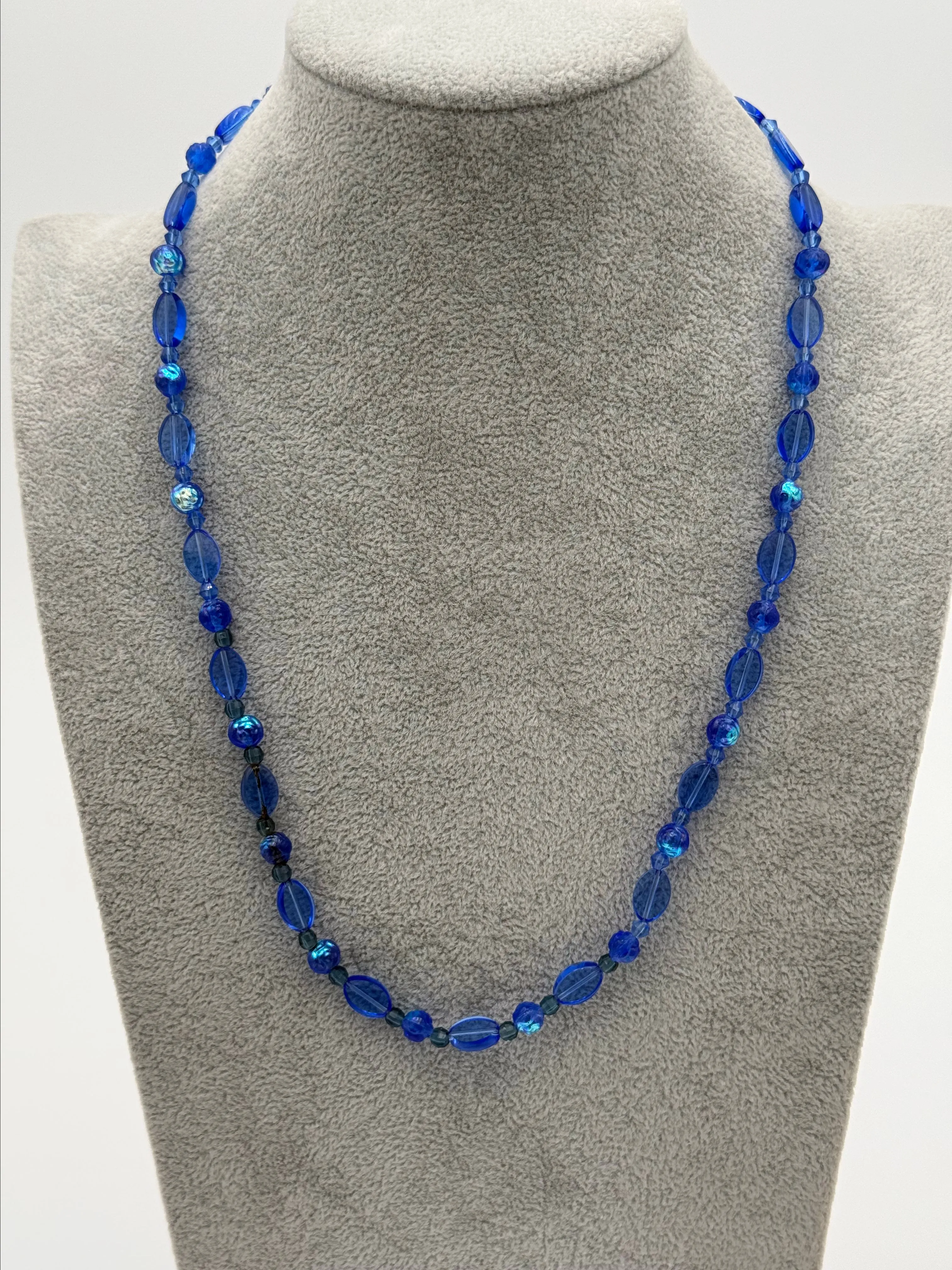 Product image for Vintage Blue Glass Necklace 24" Threaded on Wire. Pretty Necklace!