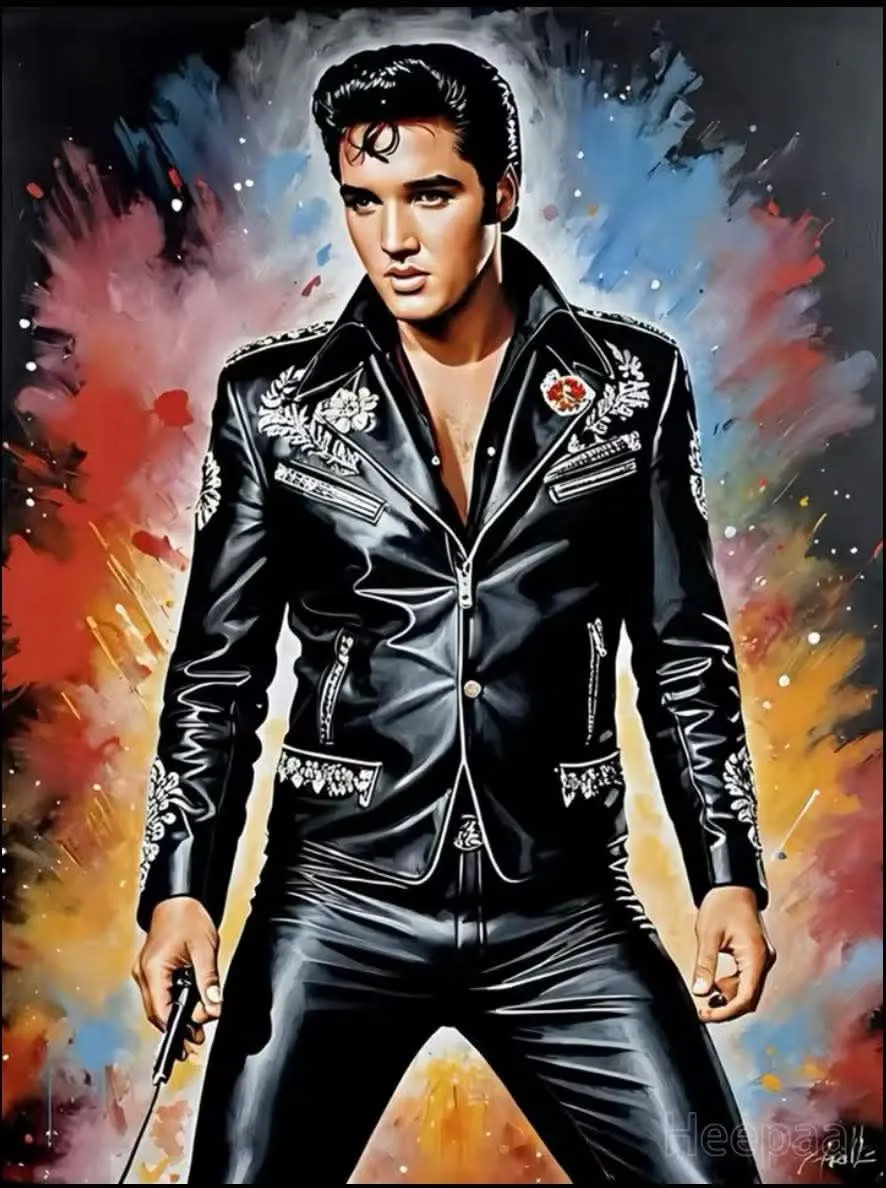Product image for #850 Elvis in Black Leather 20cm X 30cm Diamond Painting Art Kit