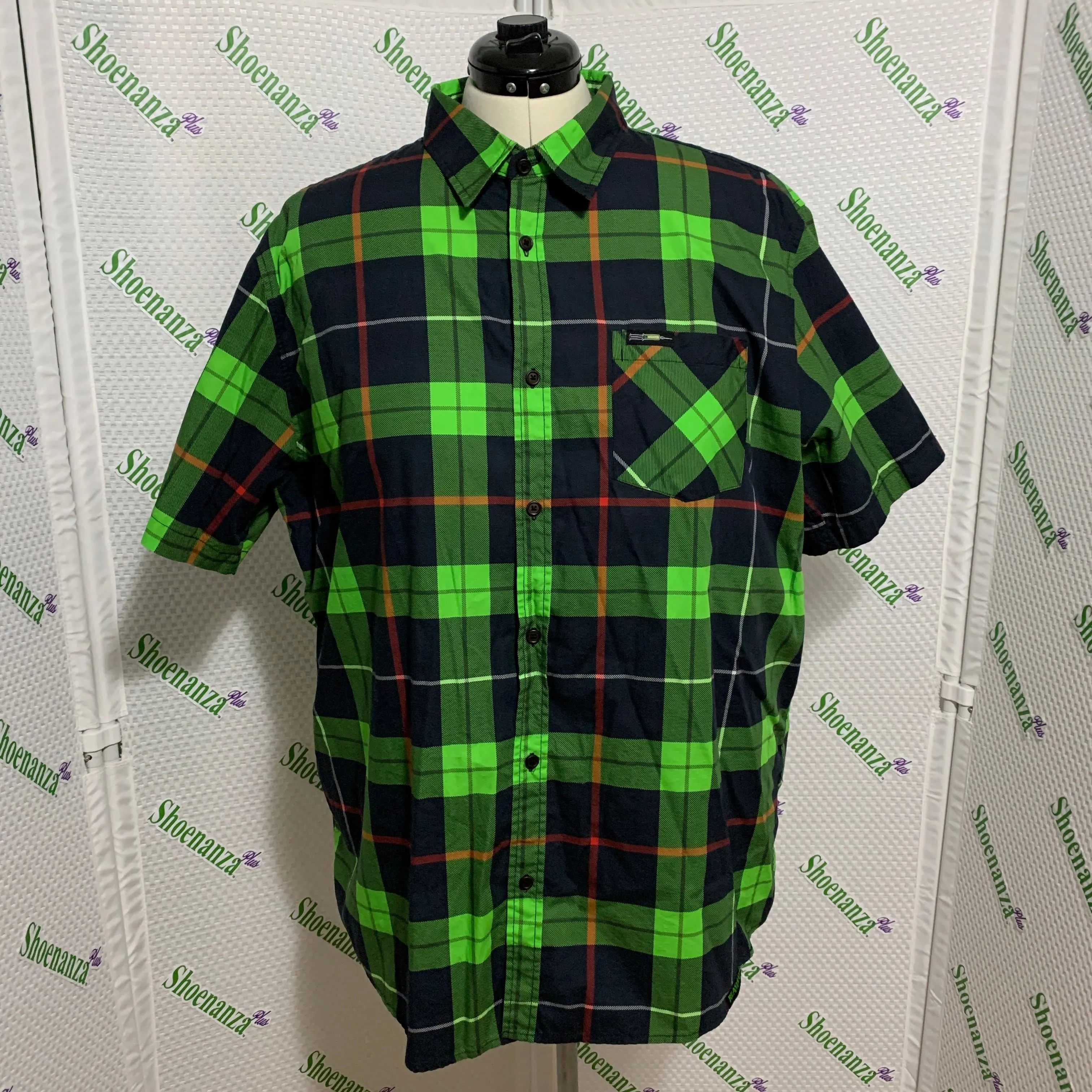 Product image for Middle Of Beyond Button Down Shirt Re-Animator MOB Plaid Green Black Mens XL