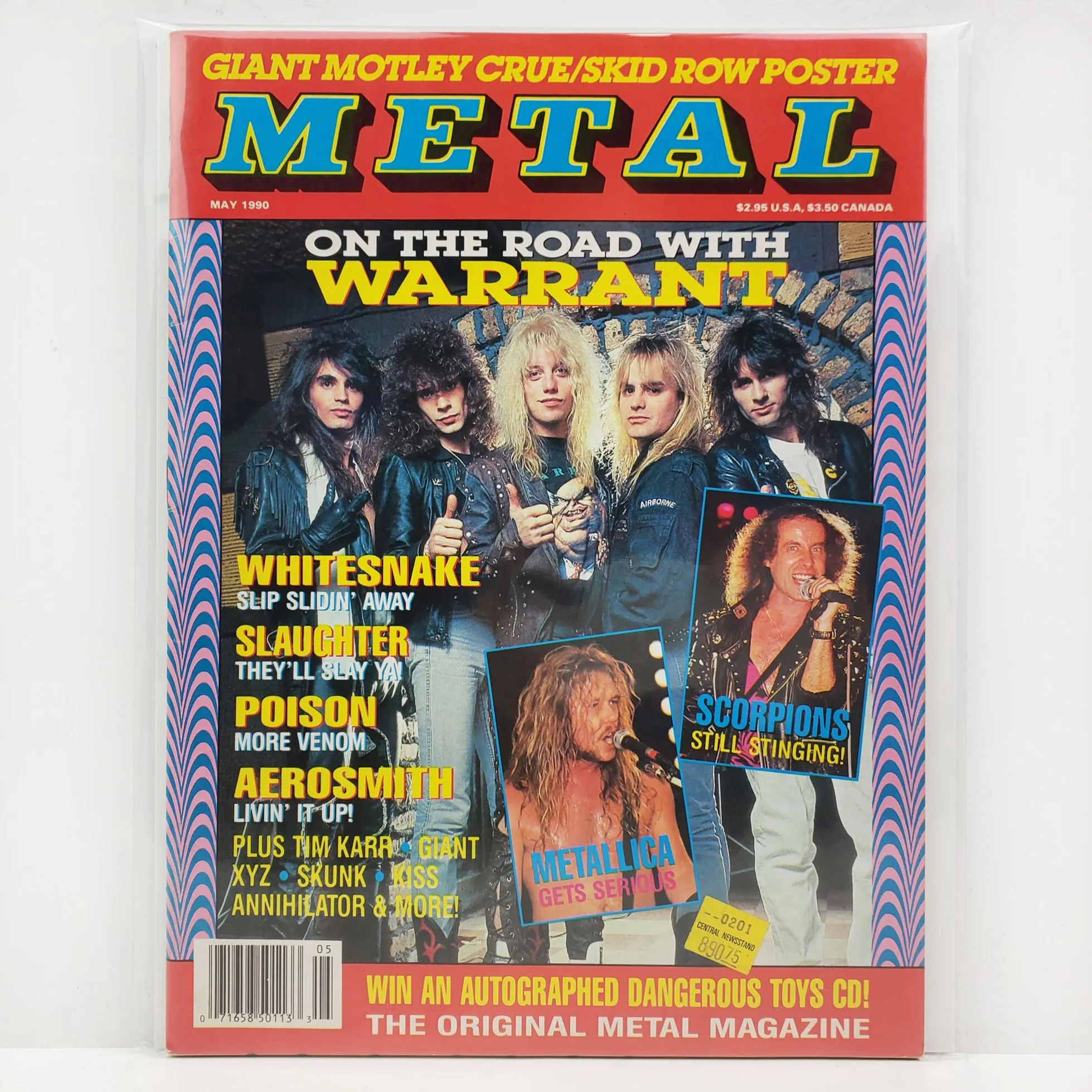 Product image for Metal Magazine Metallica Motley Crue KISS Skid Row Poster May 1990 Unread Stock