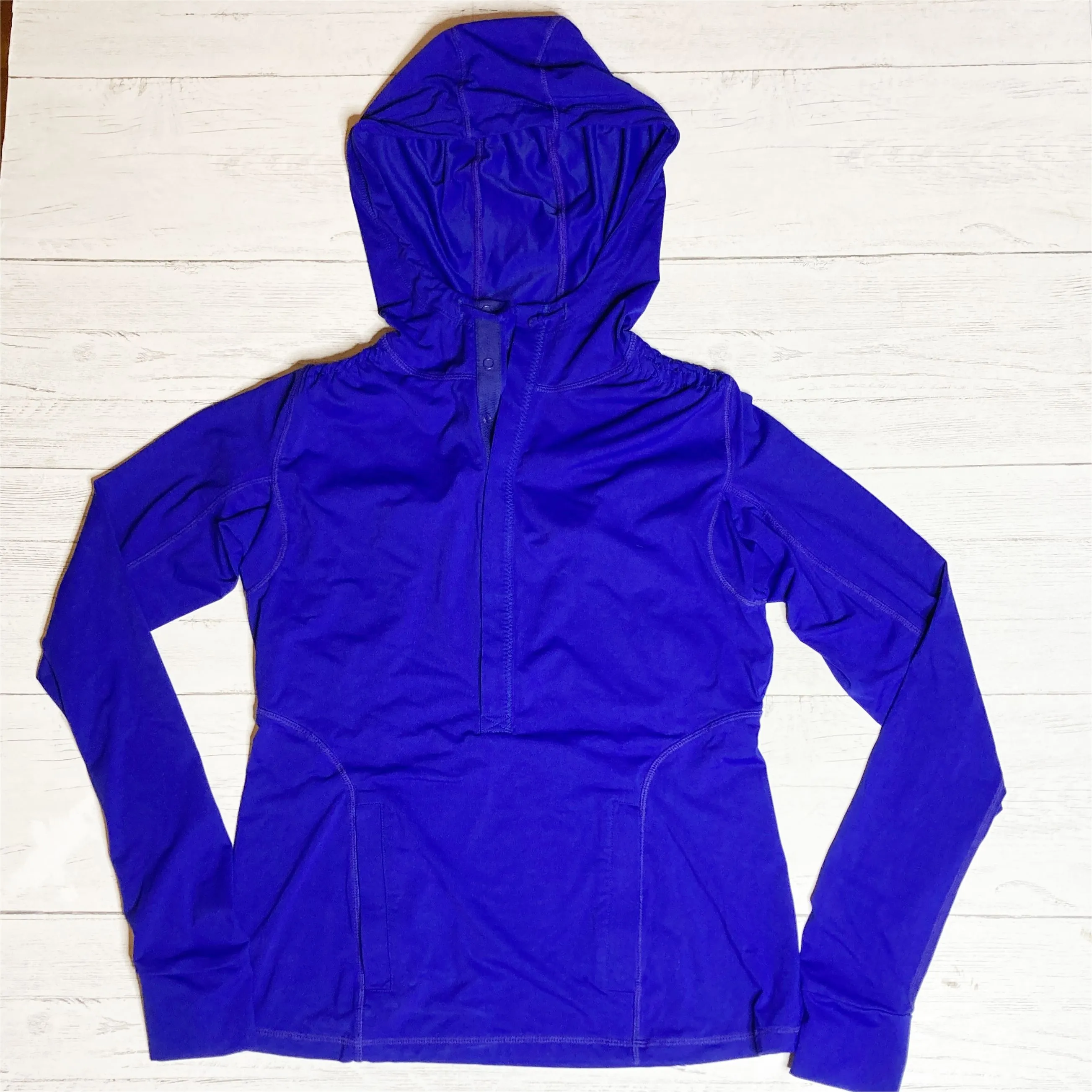 Product image for Athleta Solana Sun Protection Hooded BlueTop Shirt Hoodie Jacket Ruched Small