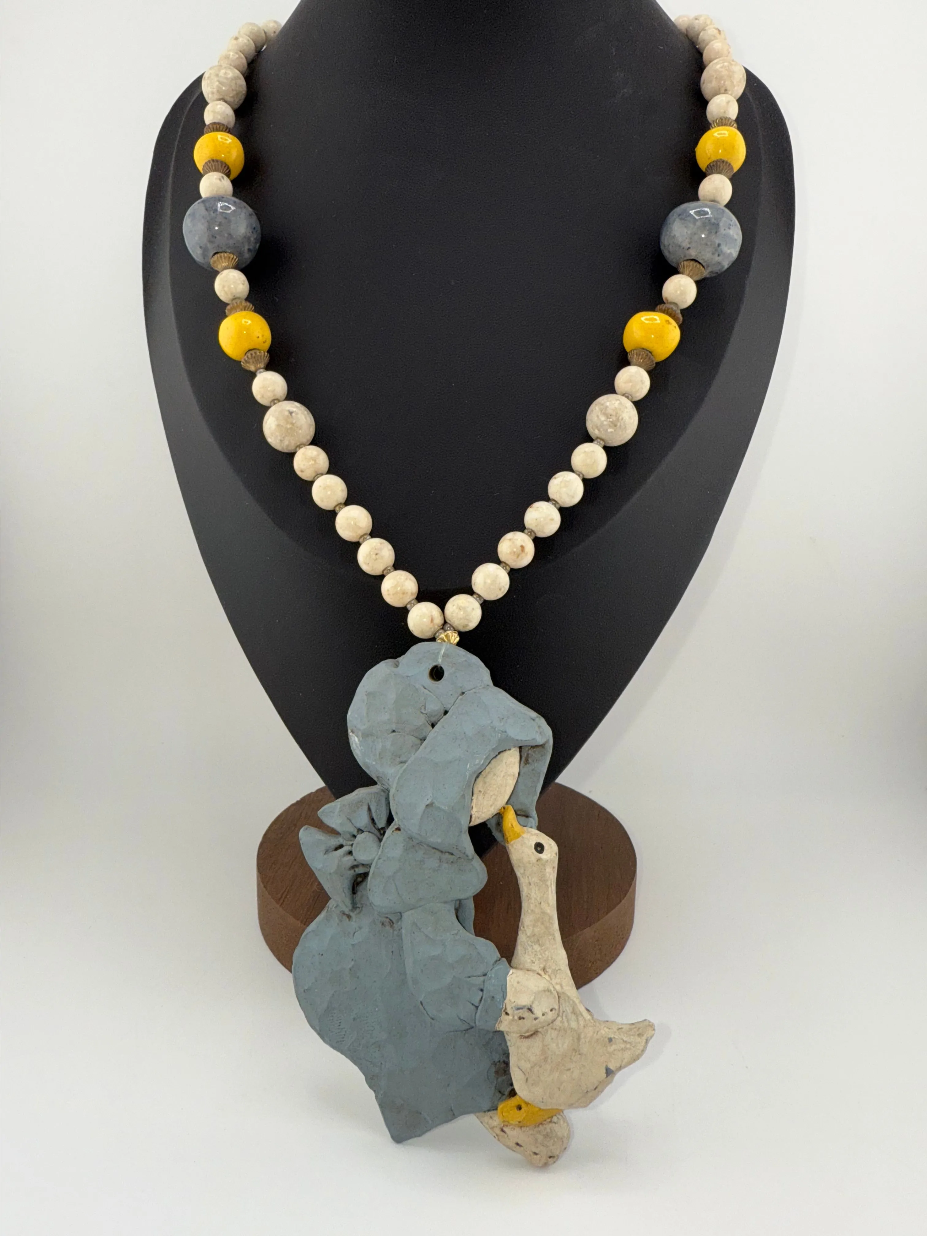 Product image for #2. Mother goose pendant stone and ceramic beaded necklace