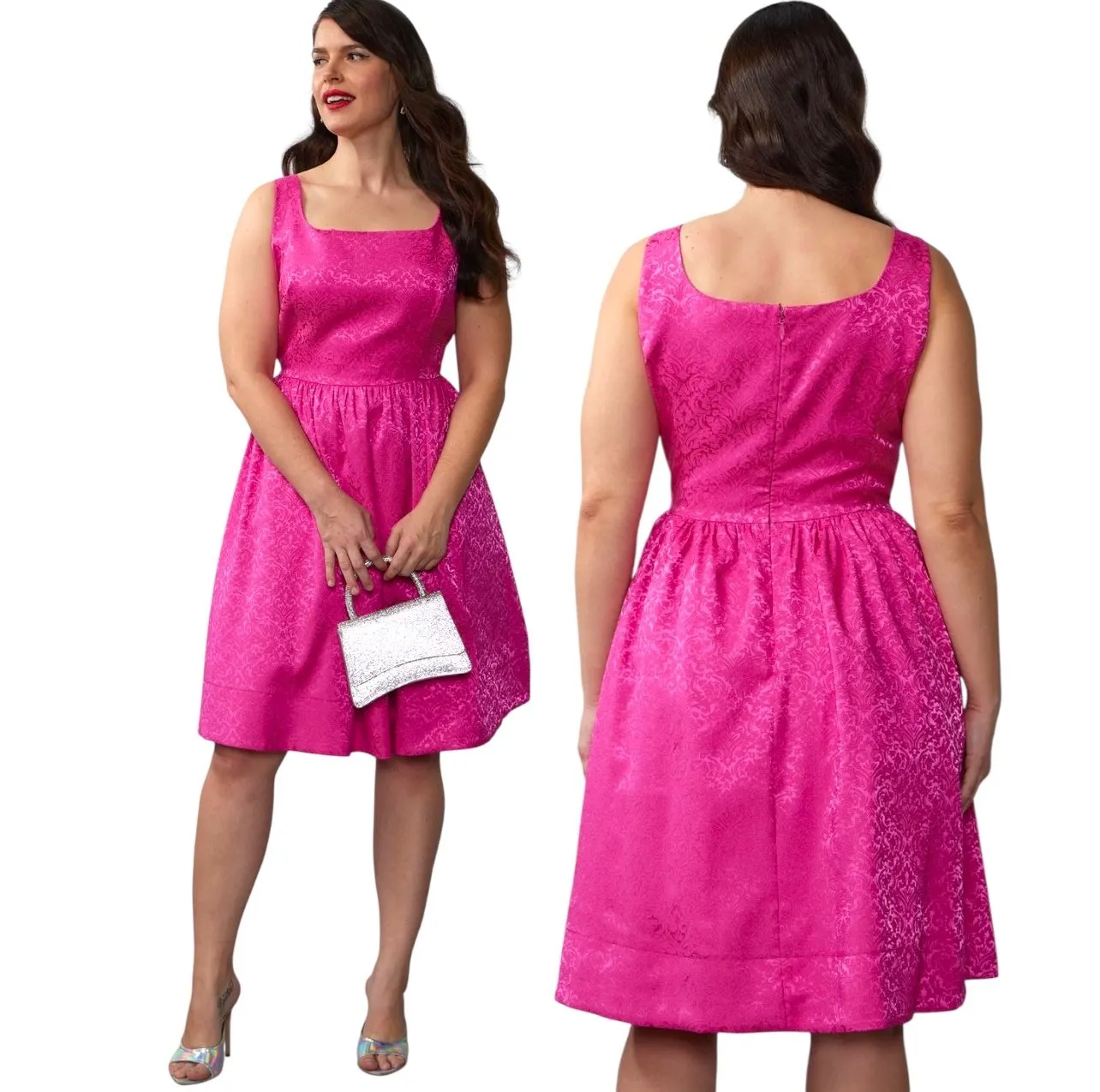 Product image for 302. LARGE // NY & CO JACQUARD FIT AND FLARE DRESS