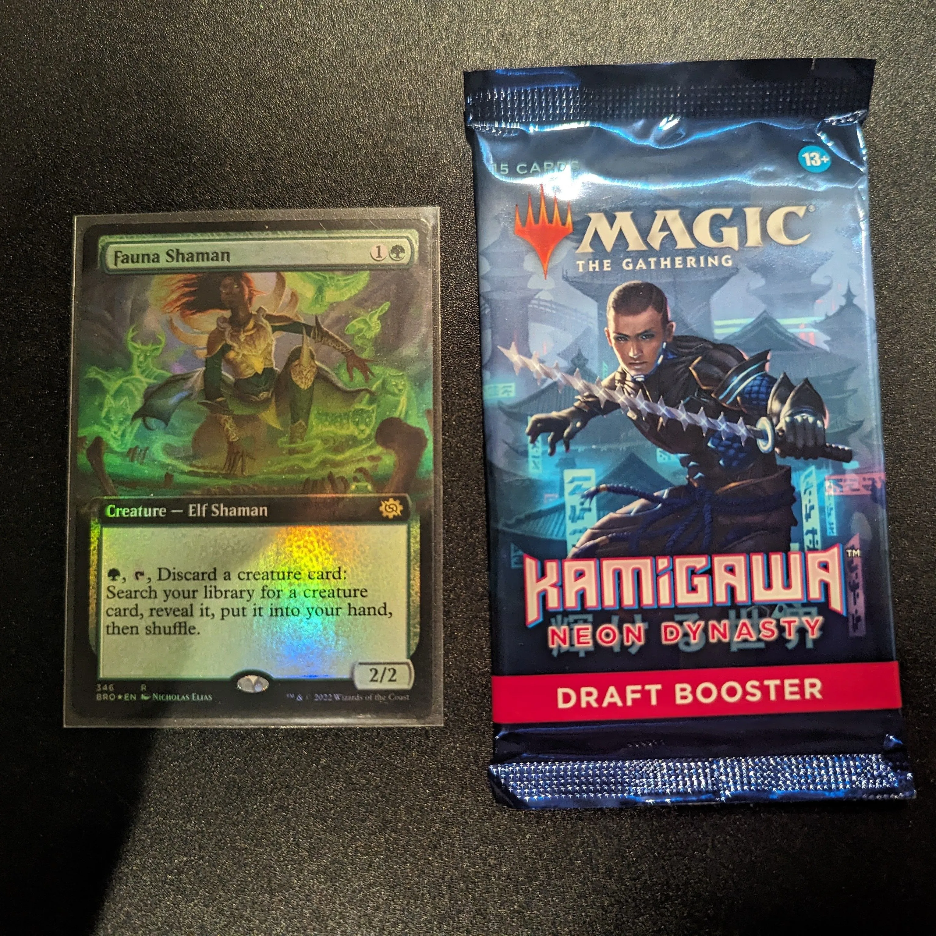 Product image for Foil Fauna Shaman (Extended Art) and Kamigawa Neon Dynasty Draft Booster