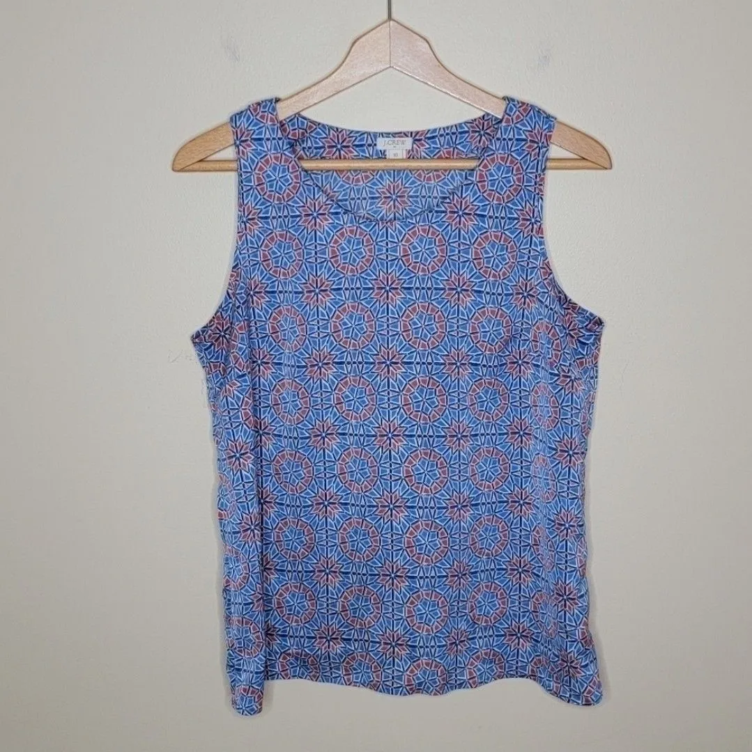 Product image for 016. J. Crew Factory | Red & Blue Tile Print Split Back Tank Top