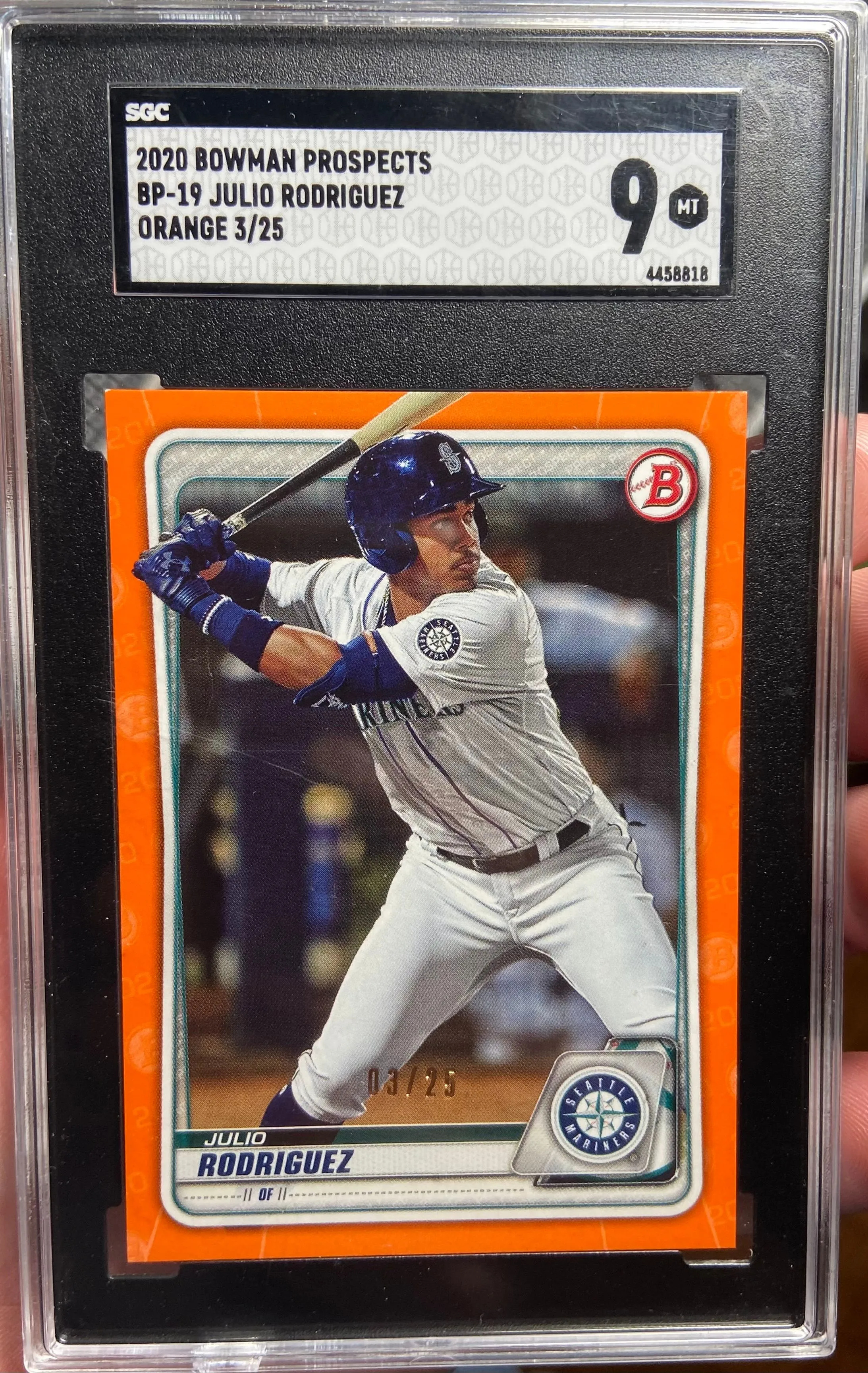 Product image for POP1 2020 Bowman Prospects Julio Rodriguez Orange 3/25 SGC9