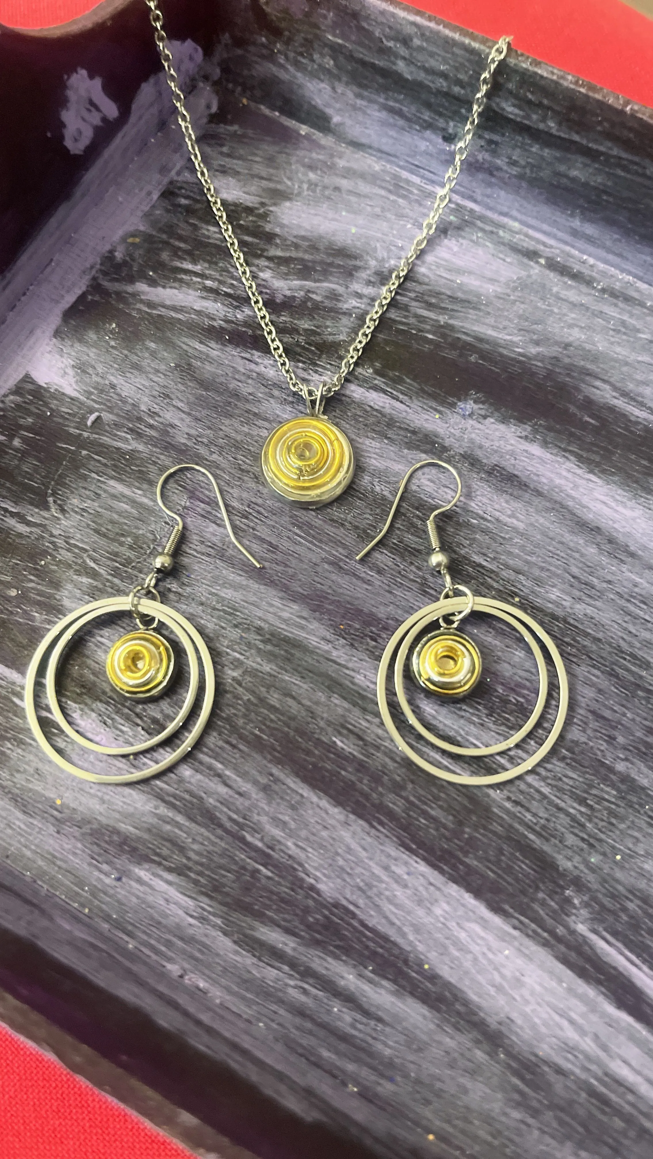 Product image for Circle in circle gold and silver dangle necklace