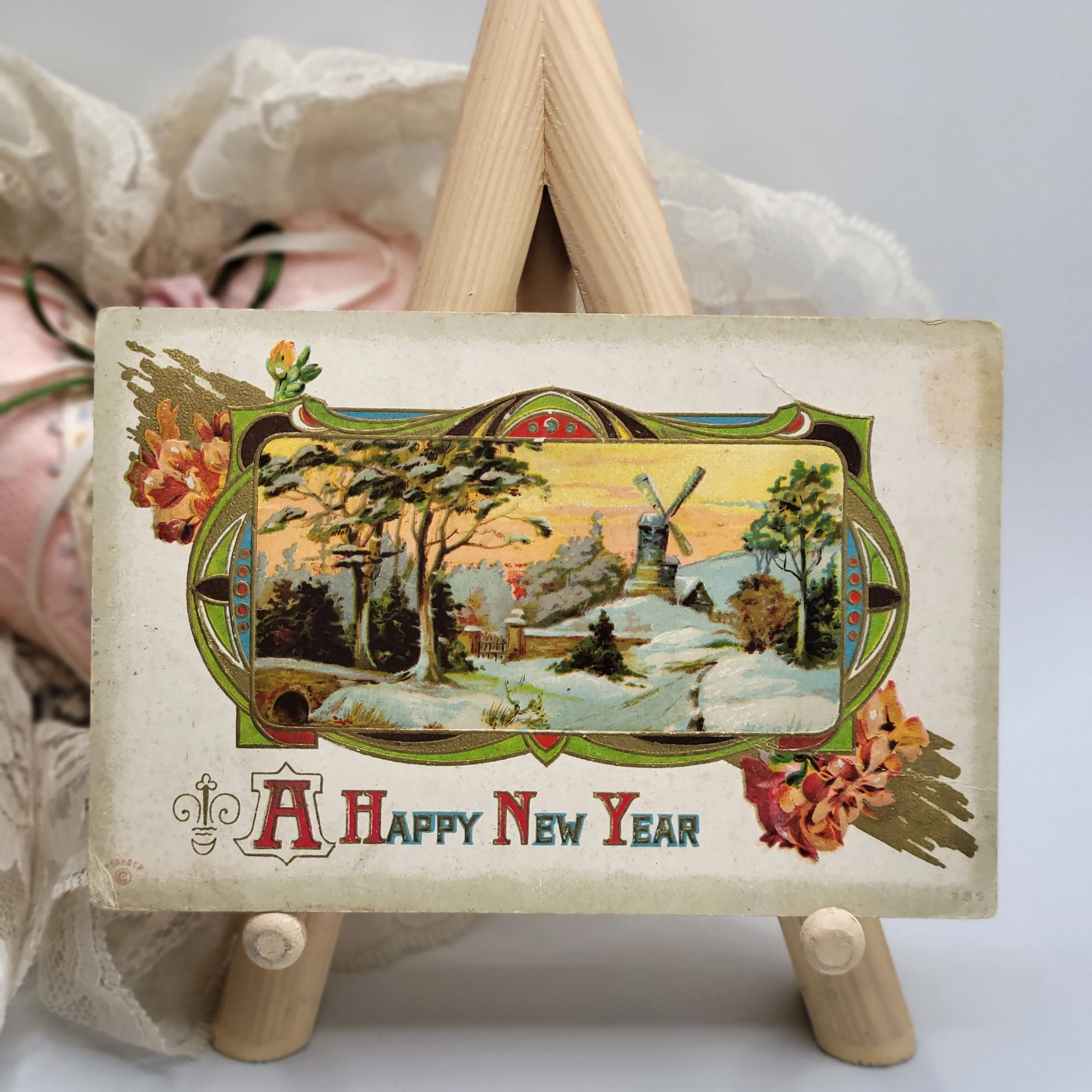 Product image for Vintage 1913 Embossed New Years Postcard