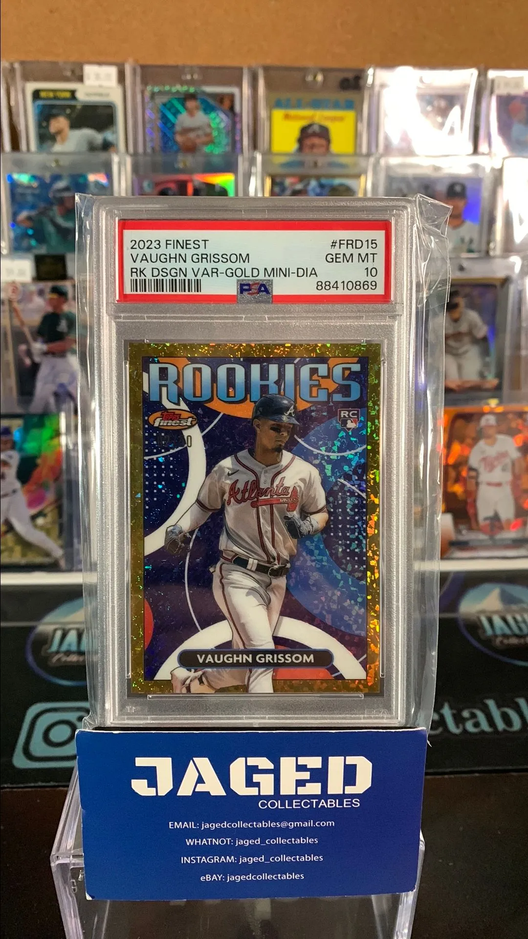 Product image for 2023 Topps Finest Finest Rookies Design Variations Vaughn Grissom FRD15 Rk Dsgn Var-Gold Mini-Dia PS