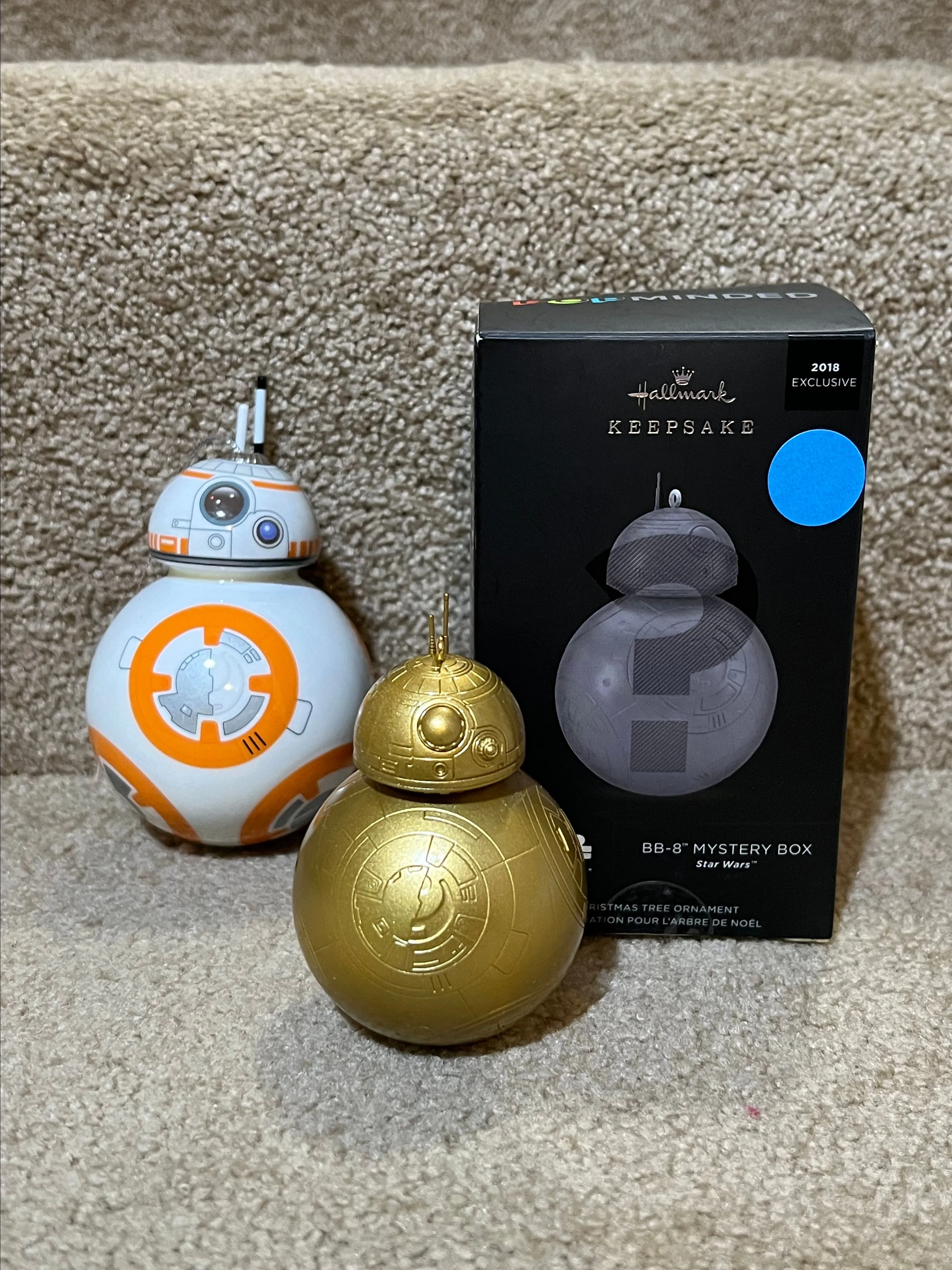Product image for 2018 Hallmark BB-8 MYSTERY Surprise Star Wars GOLD metallic ORNAMENT lot of 2