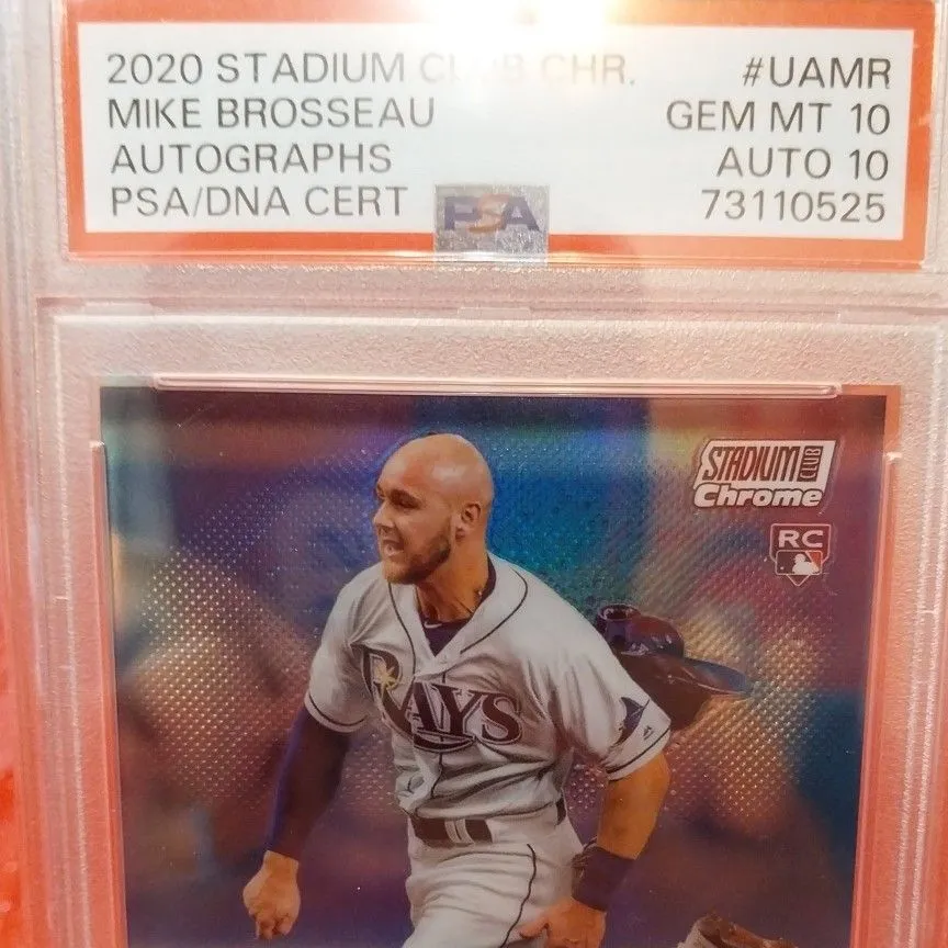 Product image for 2020 Stadium Club Chrome Autographs Mike Brosseau UAMR Autographs PSA GEM MT 10
