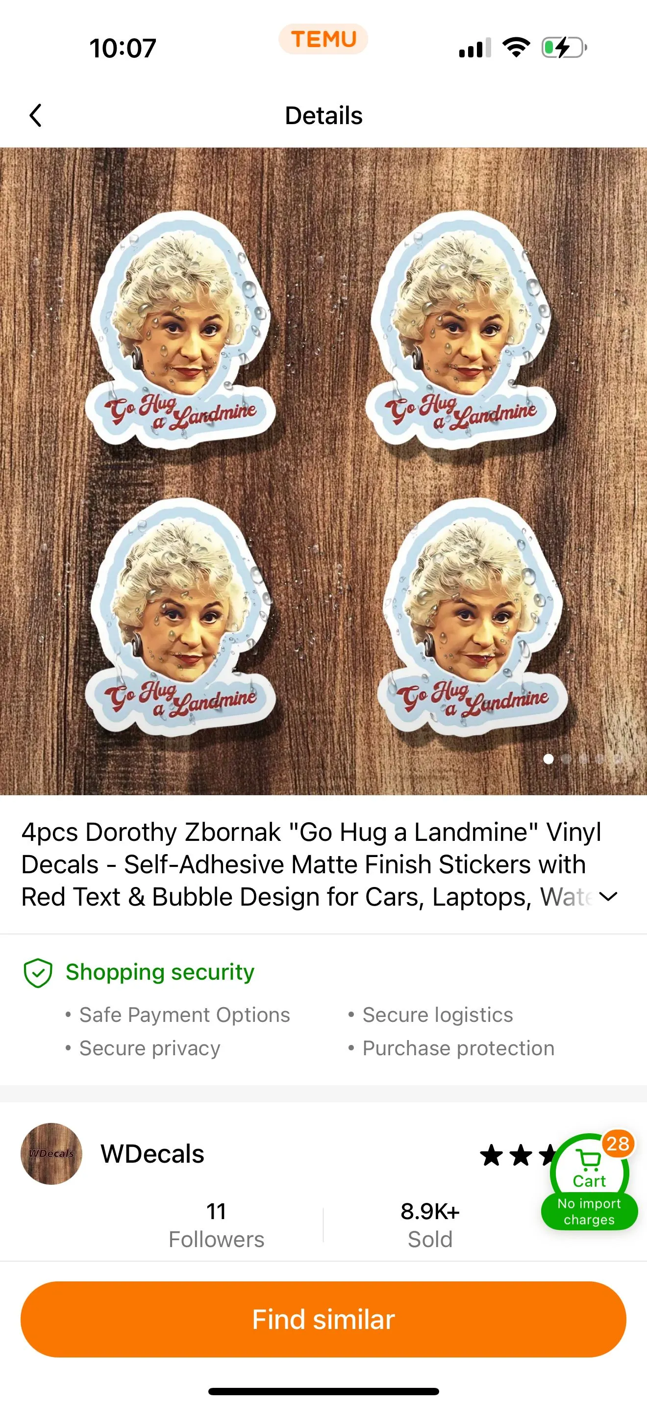 Product image for 00. "Go Hug A Landmine" Dorothy Golden Girls Vinyl Sticker