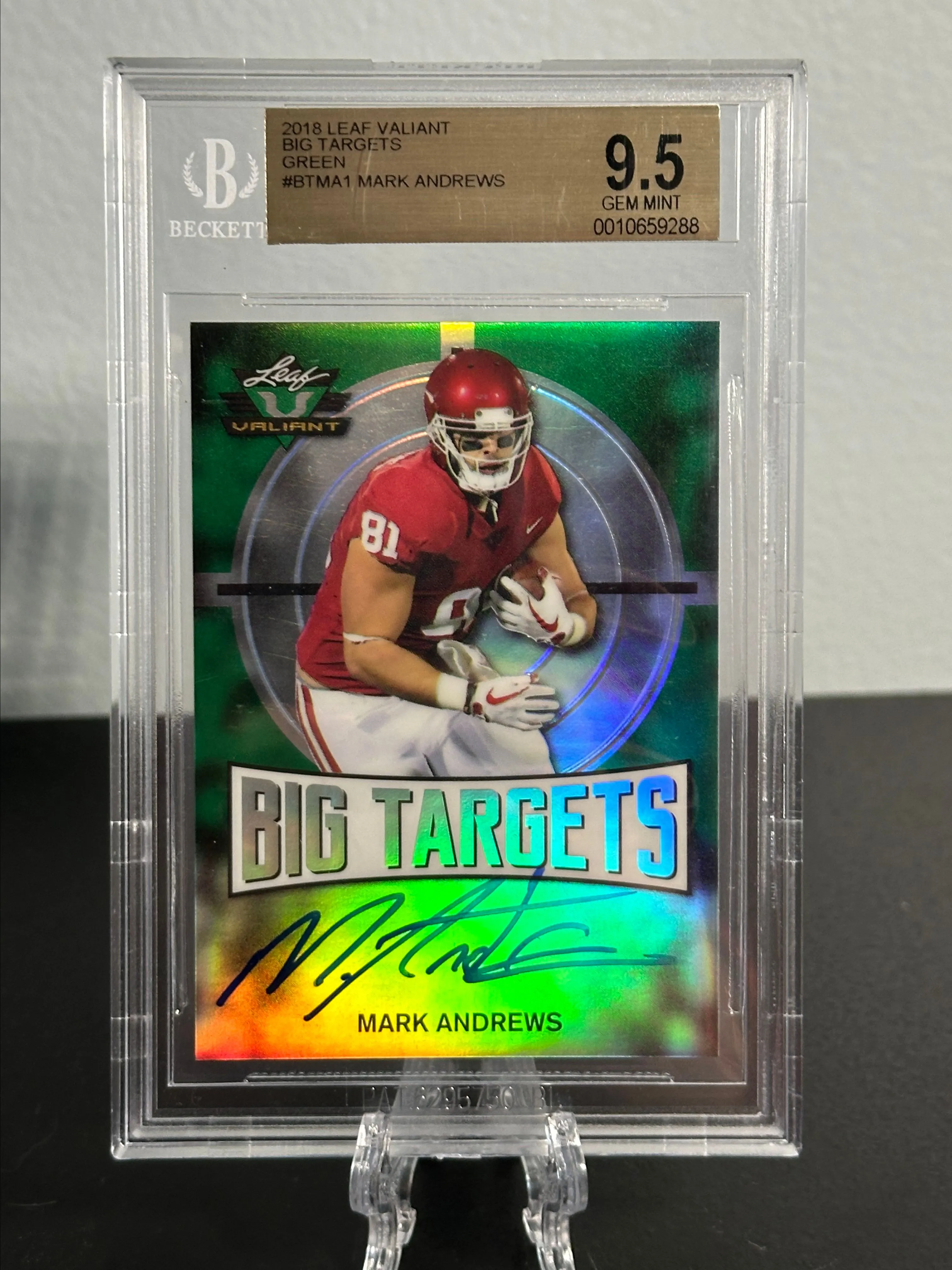 Product image for 2018 Leaf Valiant Big Targets Autographs Mark Andrews Green #BTMA1 /60