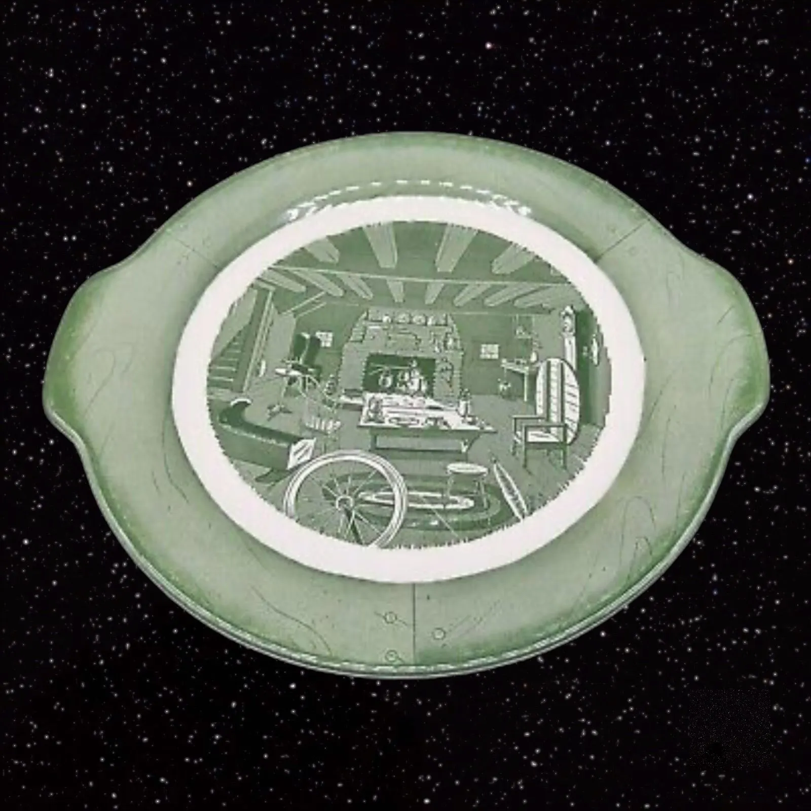 Product image for Vintage Colonial Homestead Royal Green Two Handled Platter Large Plate Ceramic
