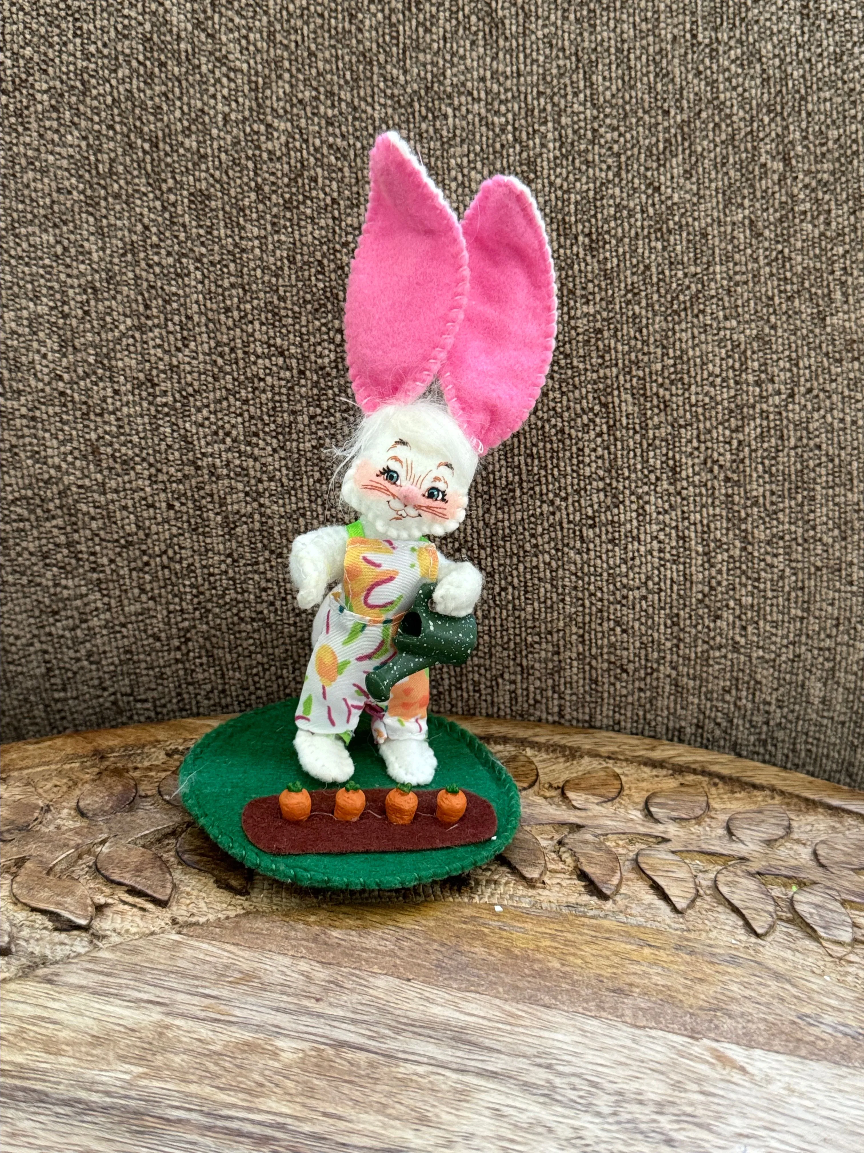 Product image for 8. Annalee Felt Fabric Easter Bunny Watering Carrots Figurine