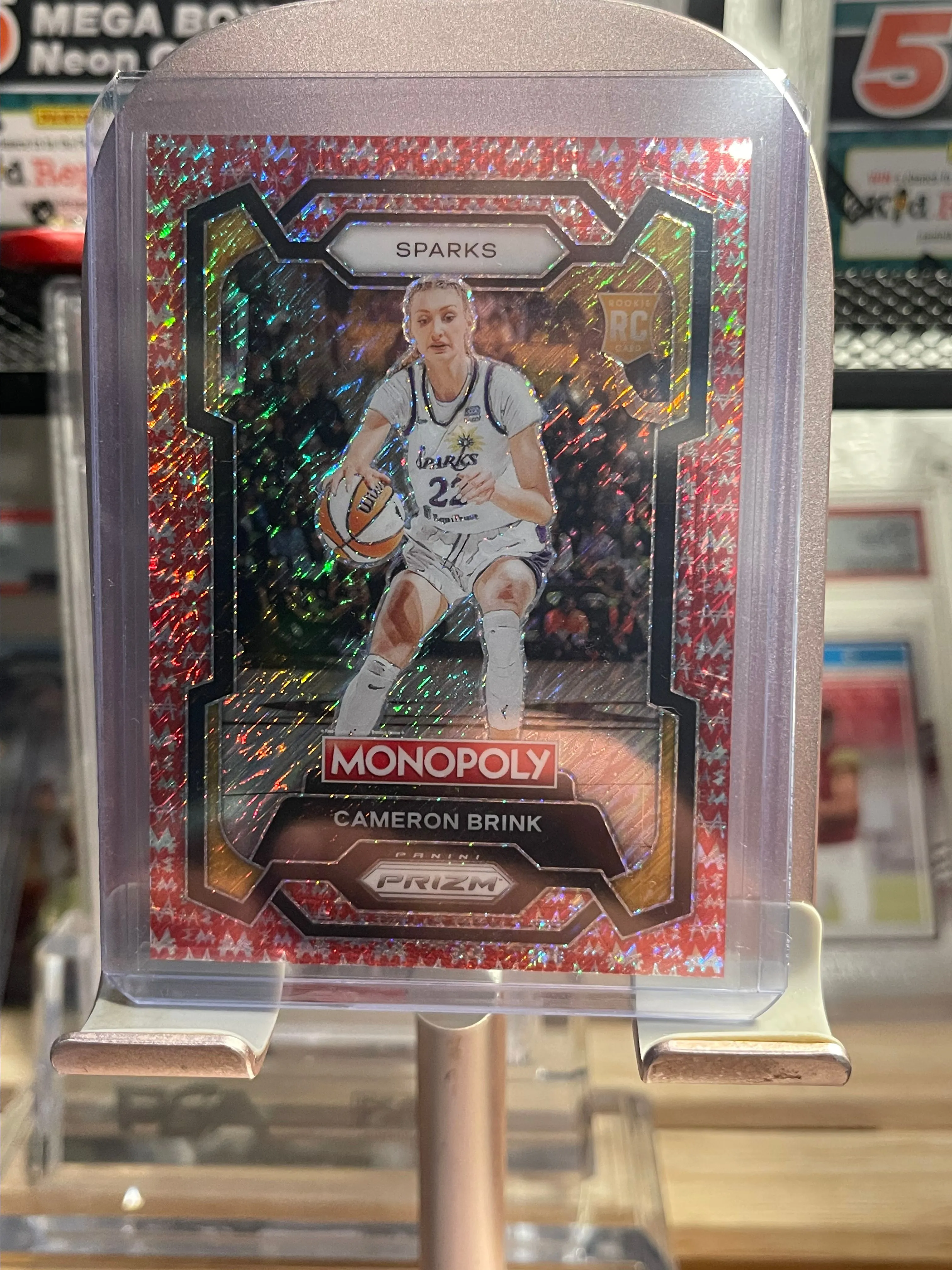 Product image for Cameron Brink 2024 Prizm Monolpoly Red Millionaire Shimmer #62/100 RC LA SPARKS