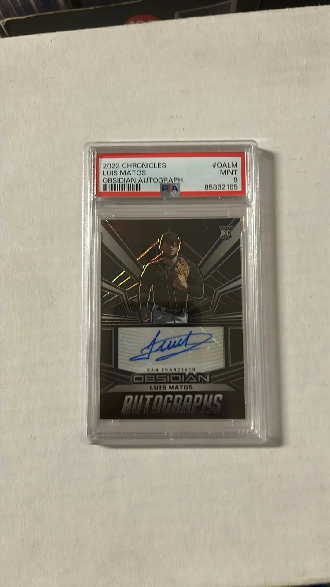 Product image for 2023 Panini Chronicles Obsidian Autographs Luis Matos OALM Obsidian Autograph PSA MINT 9
