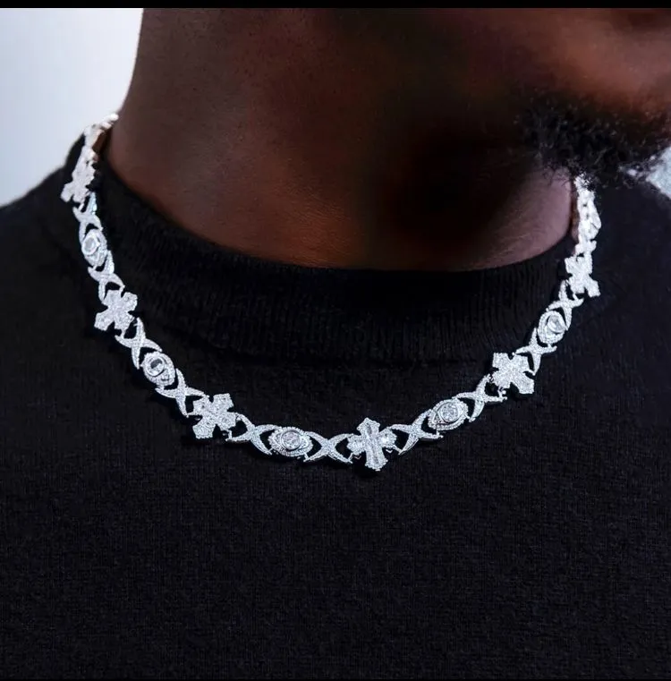 Product image for Baguette Cut Cross Evil Eye Necklace 14k White Gold Plated/ cubic zirconia