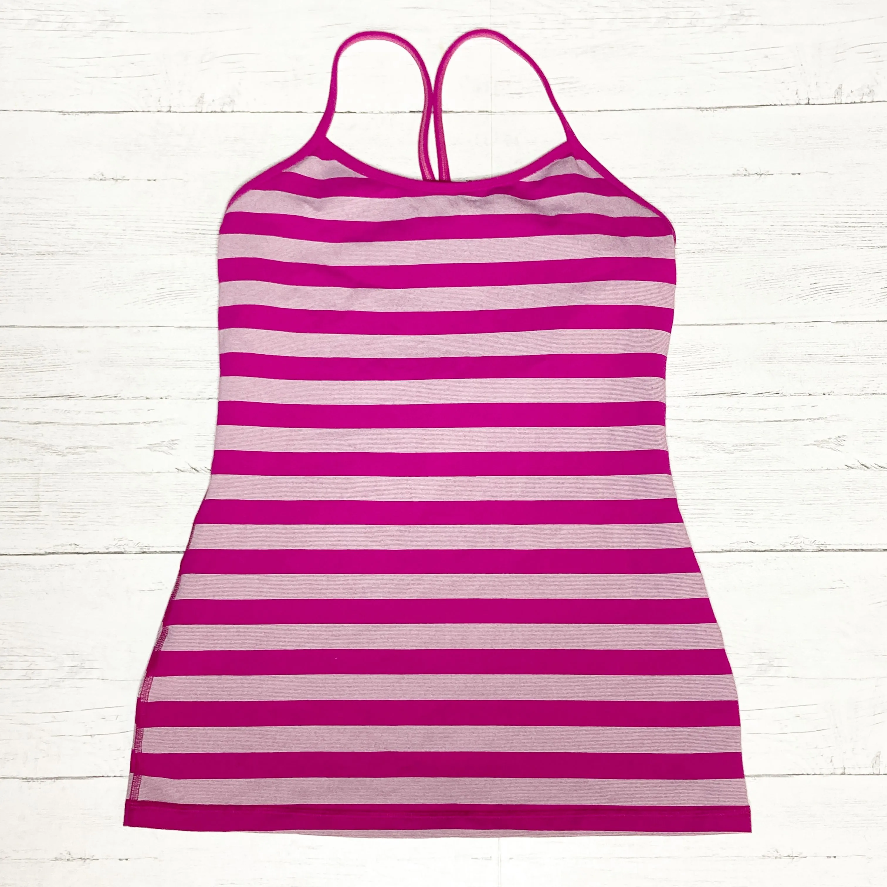 Product image for Lululemon Power Y Fitted Stretch Pink Striped Athletic Tank Woments Size 8