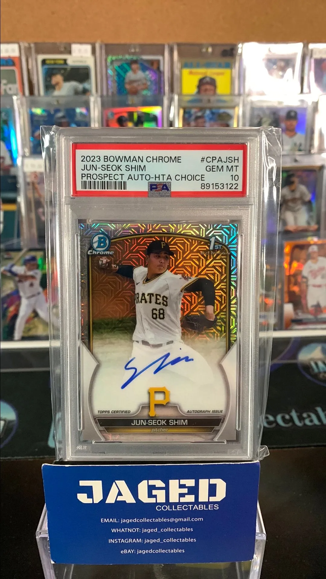 Product image for 2023 Bowman Chrome Prospect Autographs Jun-Seok Shim CPAJSH Prospect Au-Hta Choice Ref PSA GEM MT 10