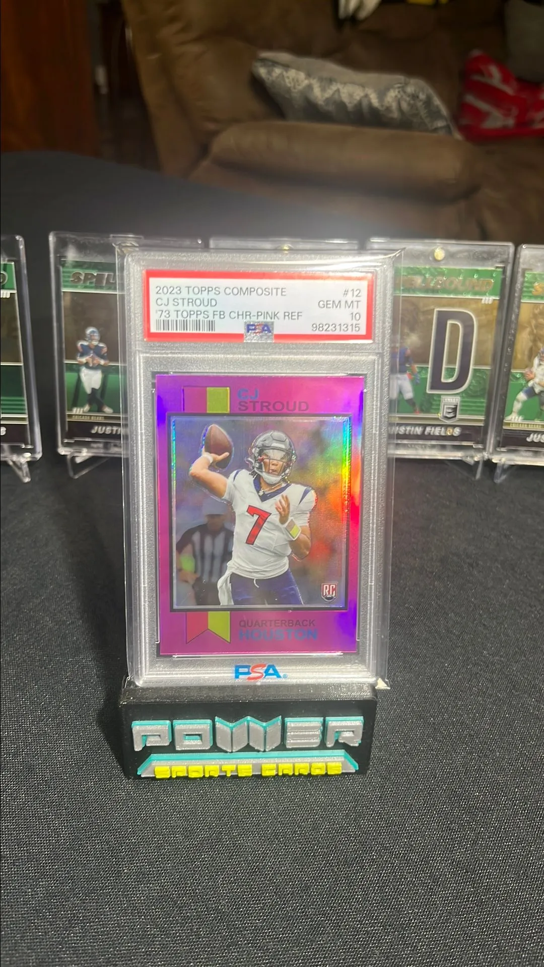 Product image for 2023 Topps Composite 1973 Topps Football Chrome Cj Stroud 12 '73 Topps Fb Chr-Pink Ref PSA GEM MT 10