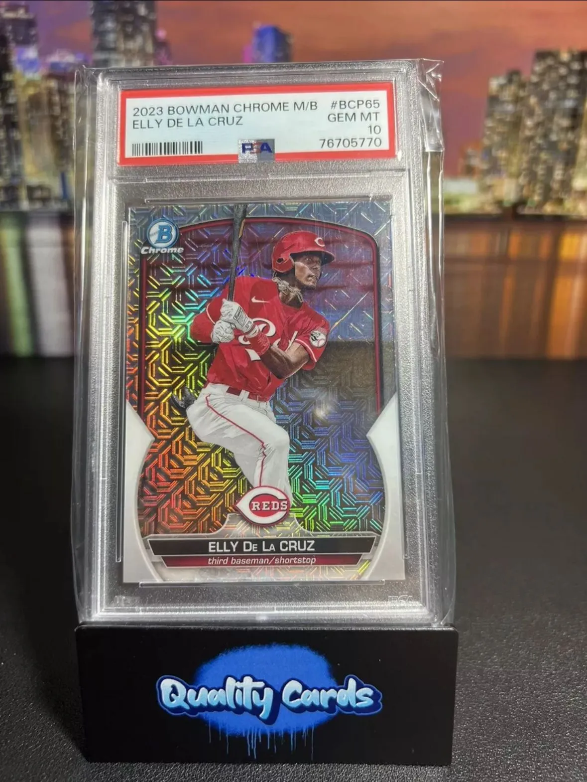 Product image for 2023 Elly De La Cruz Bowman Chrome Mega Box Mojo Refractor #BCP65 PSA 10