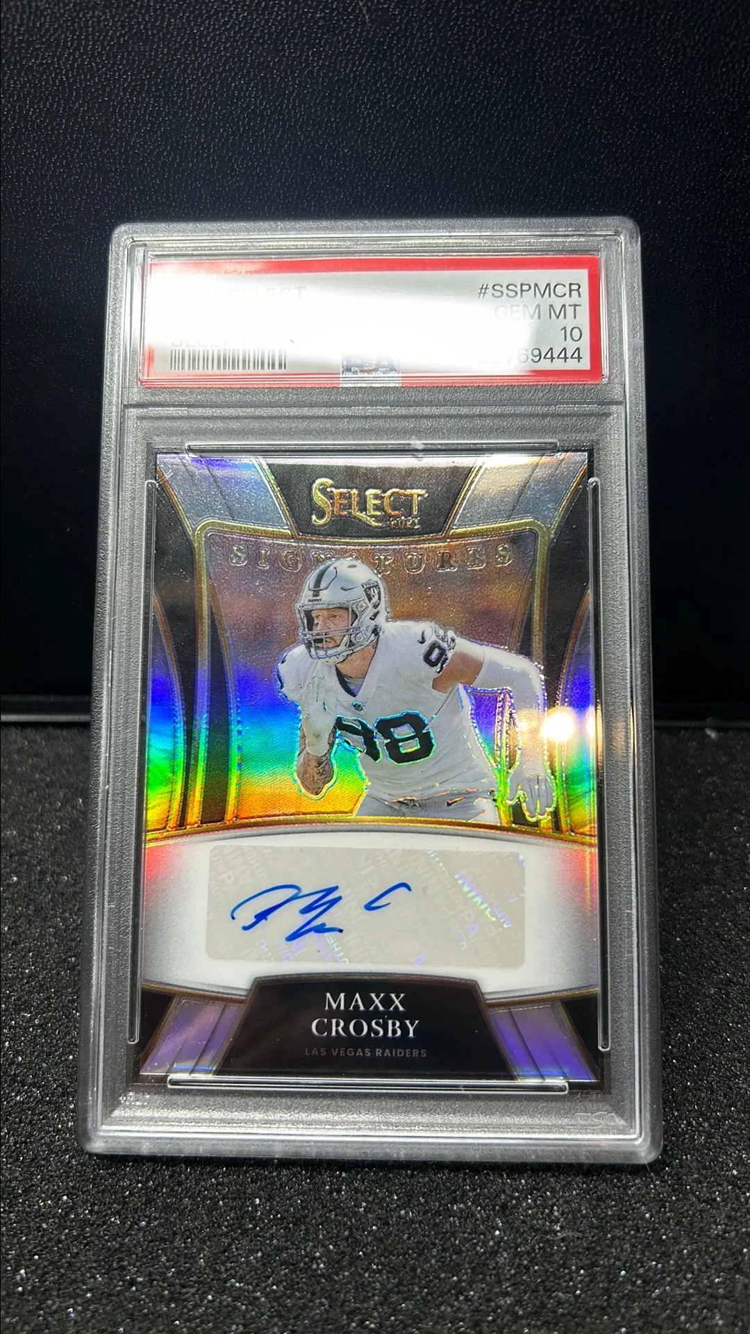 Product image for 2021 Panini Select Select Signatures Prizm Maxx Crosby SSPMCR Select Signature Prizm PSA GEM MT 10