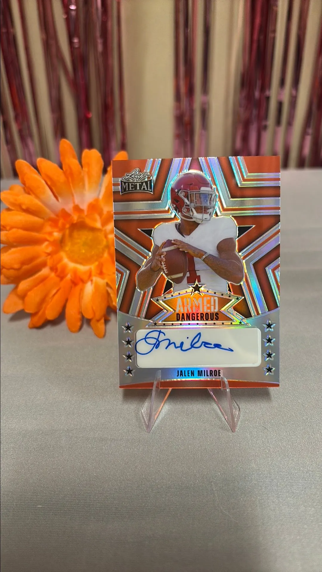 Product image for 2024 Leaf Metal Armed & Dangerous Orange Crystals Jalen Milroe AUTO /4