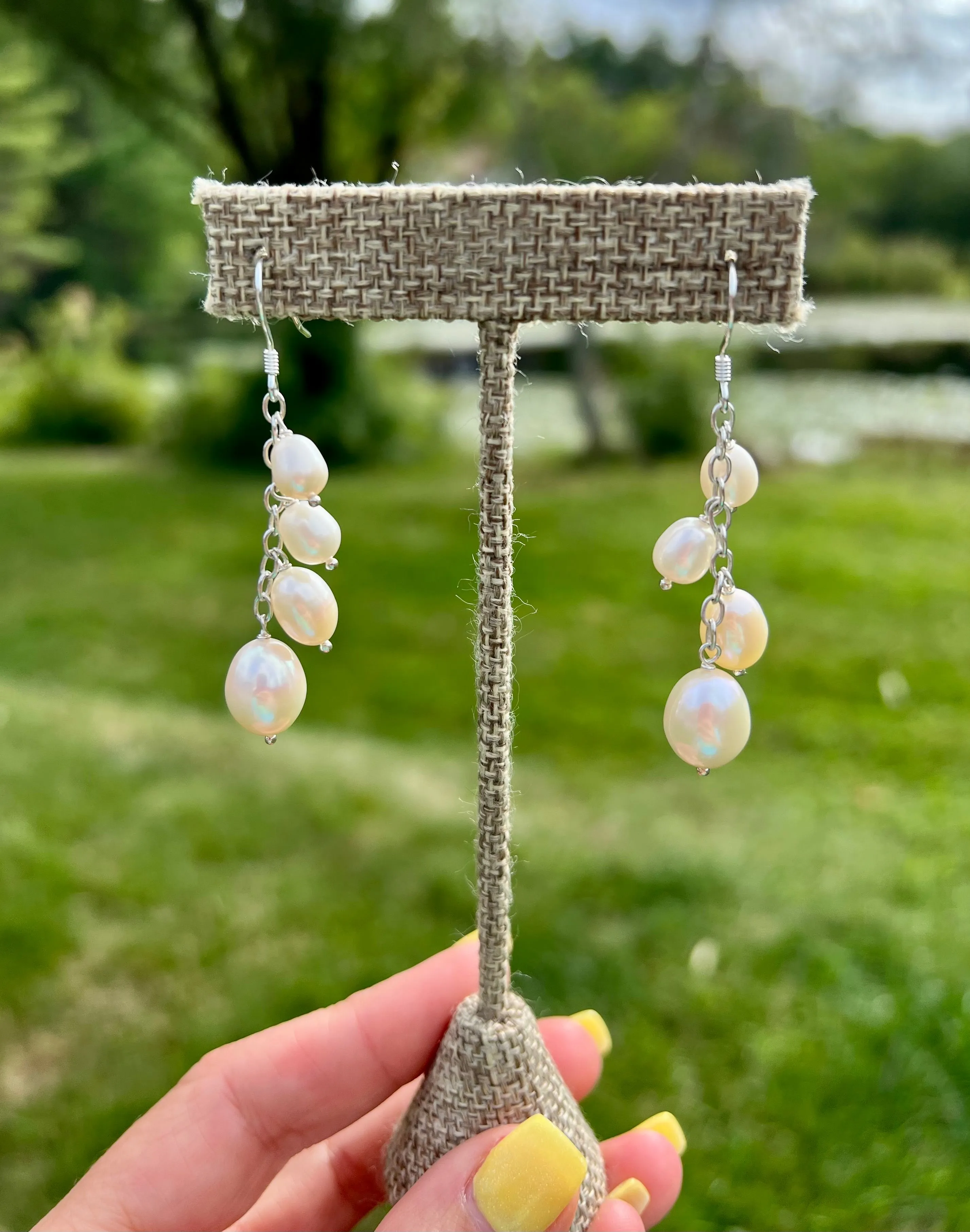Product image for White Freshwater Cultured Pearl Sterling Silver Dangles