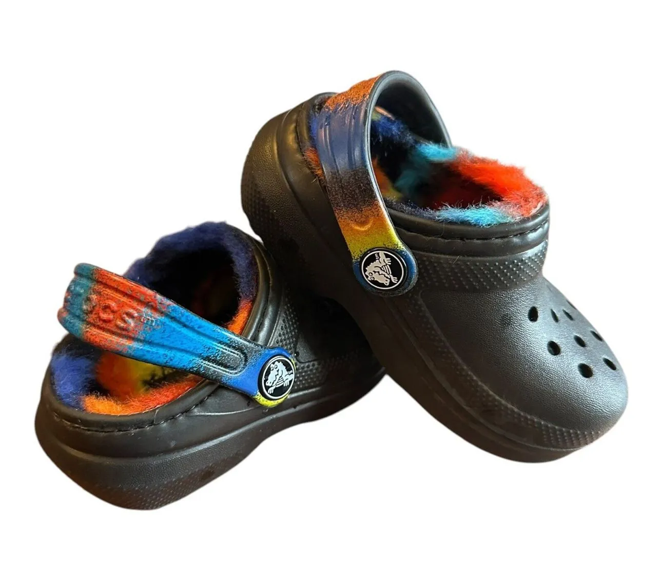 Product image for Crocs Classic Lined Slip-on Spray Dye Black Clogs Unisex Kids US Size 6 Tie Dye