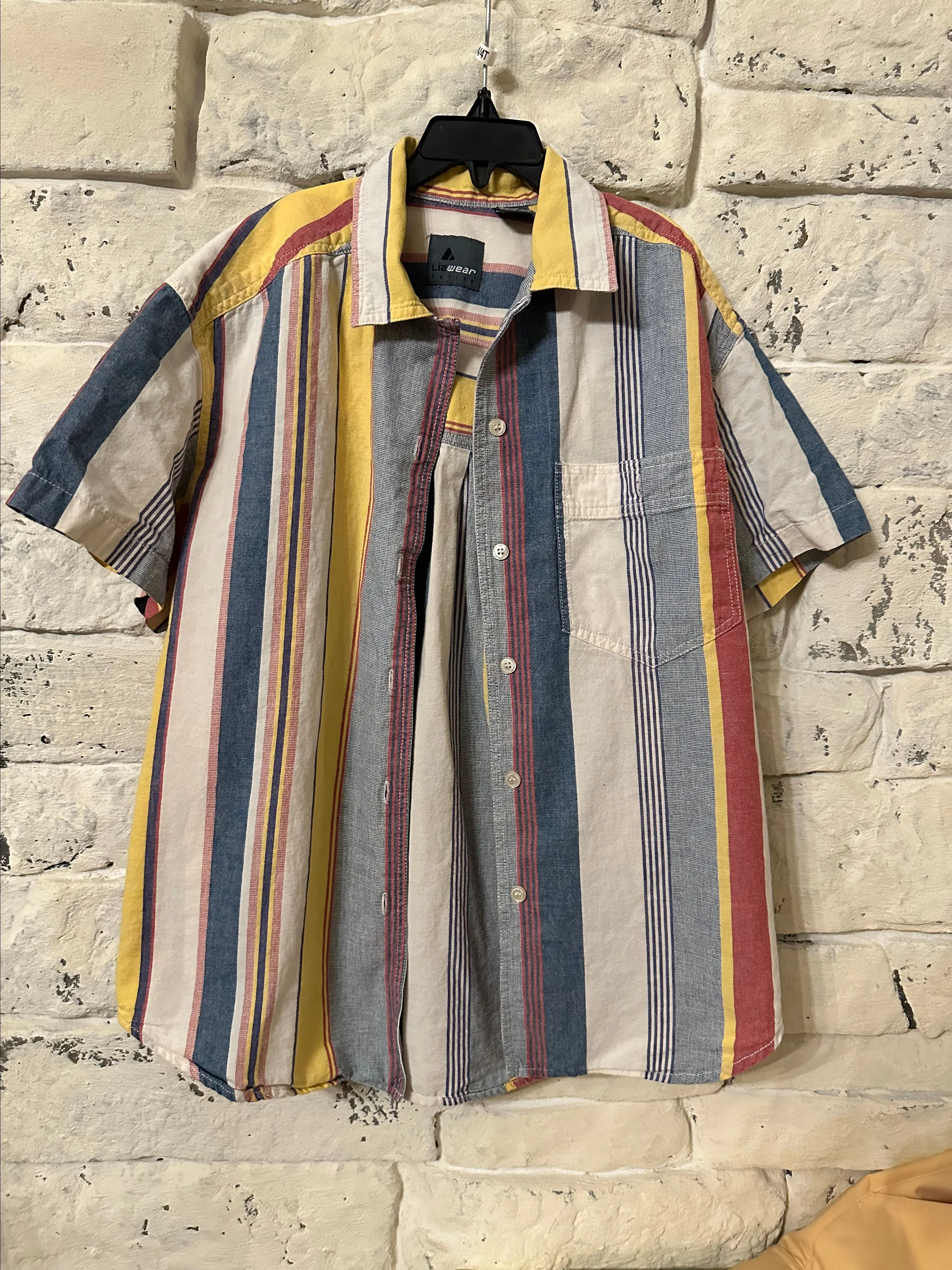 Product image for Y2K Momwear Denim Stripe Button Down Shirt with Pocket