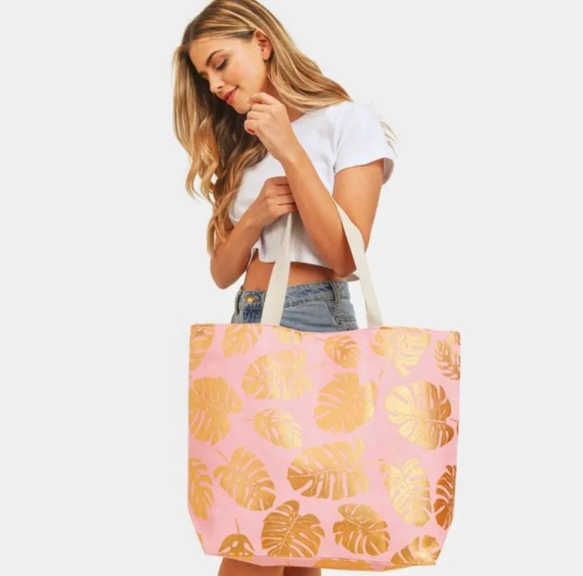 Product image for NEW Monstera beach tote bag - PINK