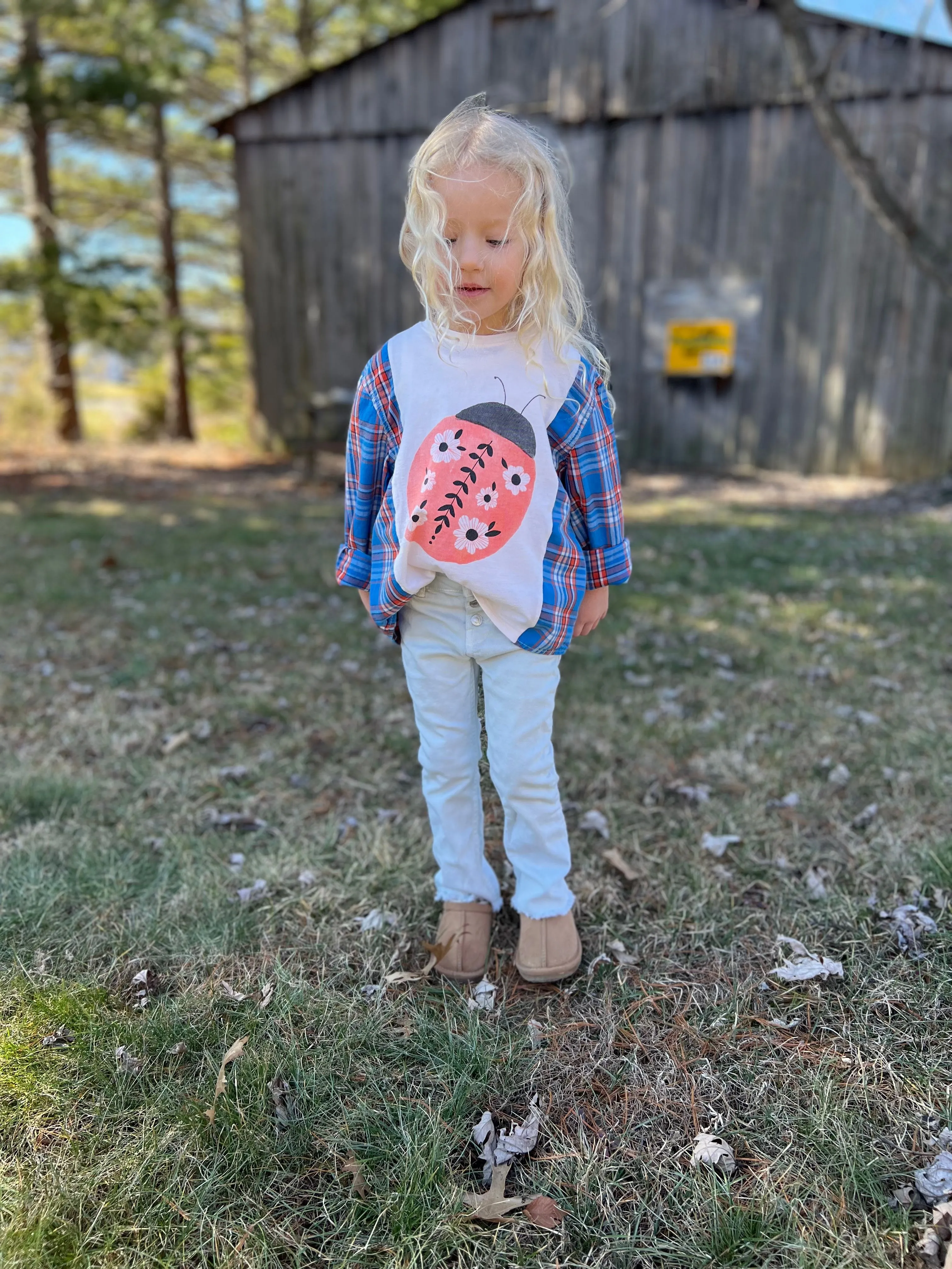 Product image for Girls Rework Ladybug and Plaid Shirt