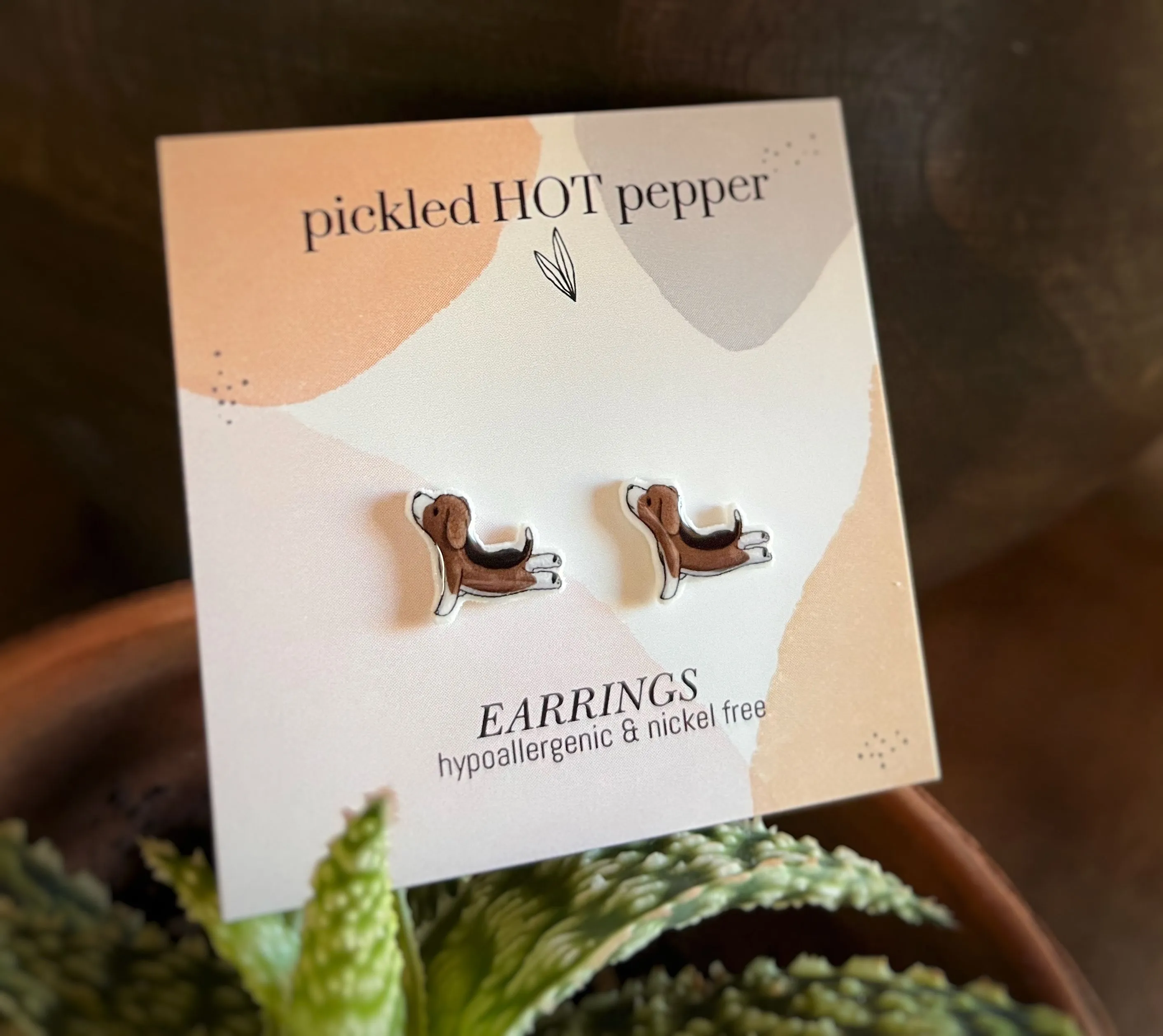 Product image for Downward, dog yoga, beagle, study earrings
