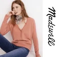 Product image for 179 Madewell Faux Wrap Front Pullover Sweater Wool Alpaca Pink Sz S