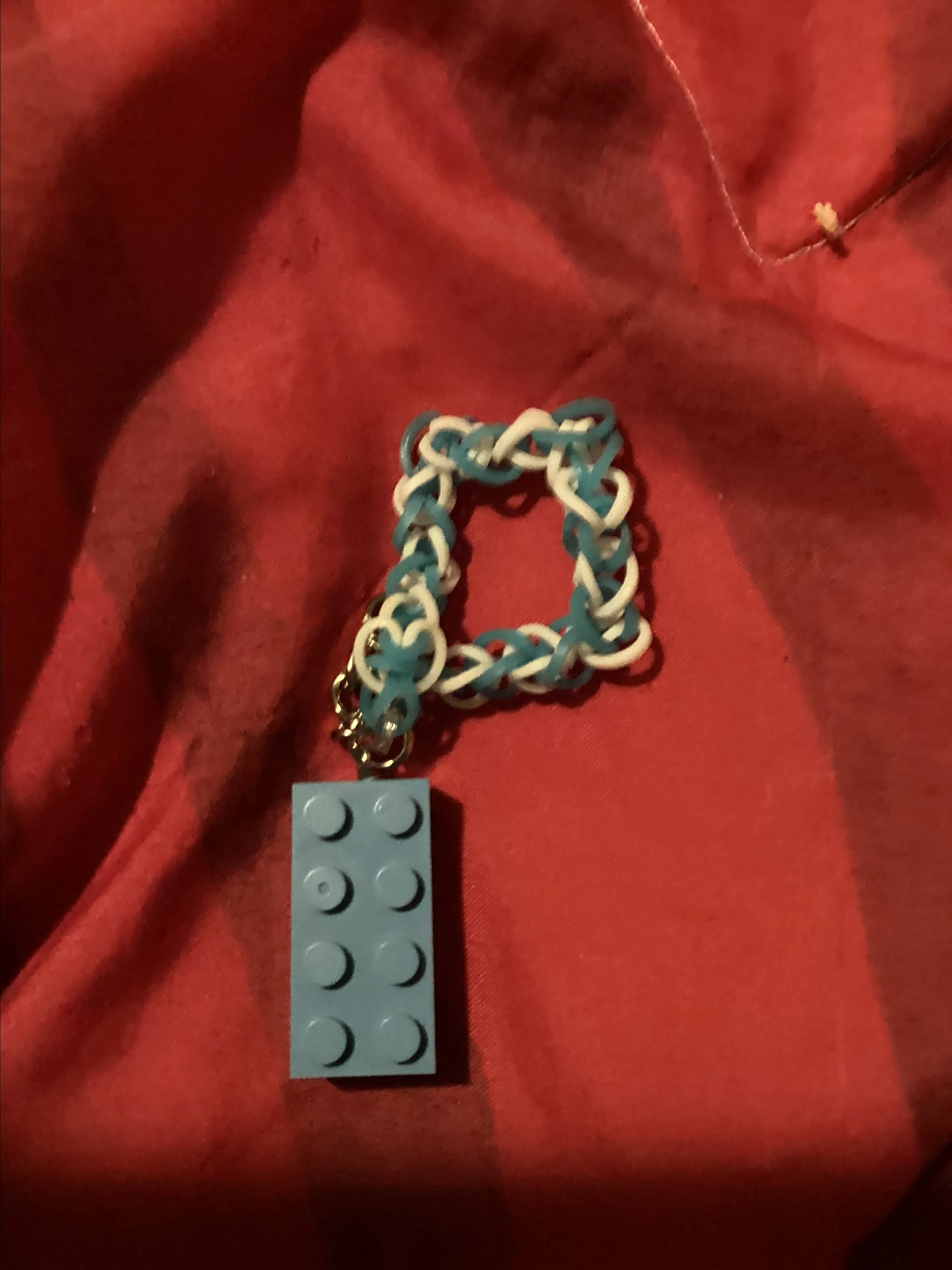 Product image for Handmade Rainbow Loom Bracelet Blue and White Lego Inspired