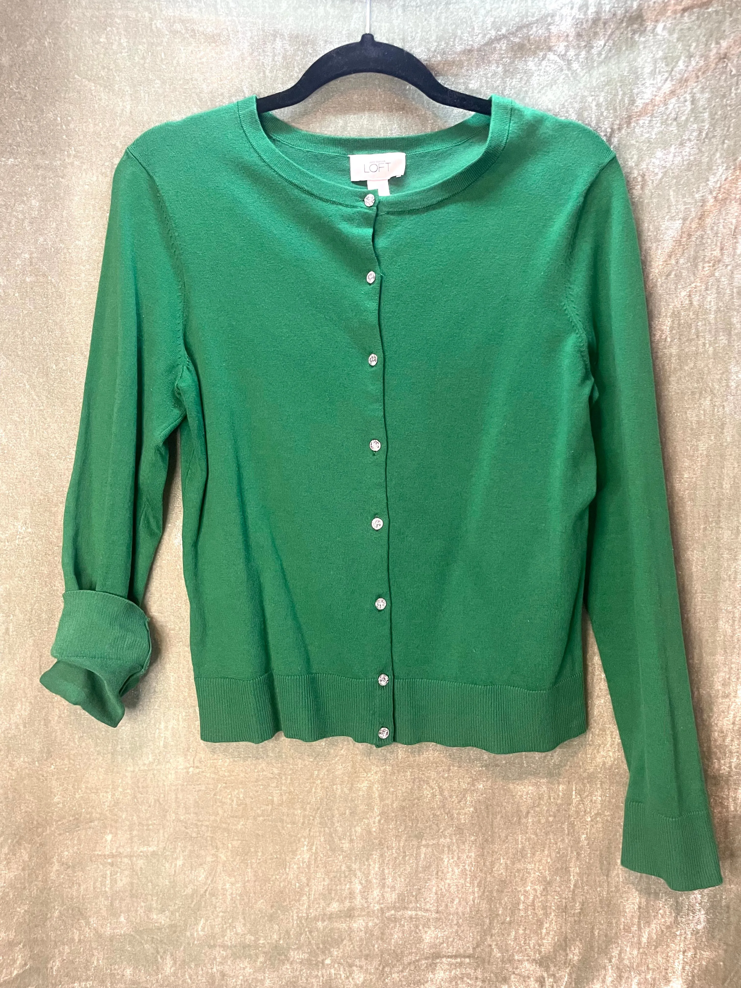 Product image for Ann Taylor Loft, Green Diamond Button Cardigan, Sz M, #A31
