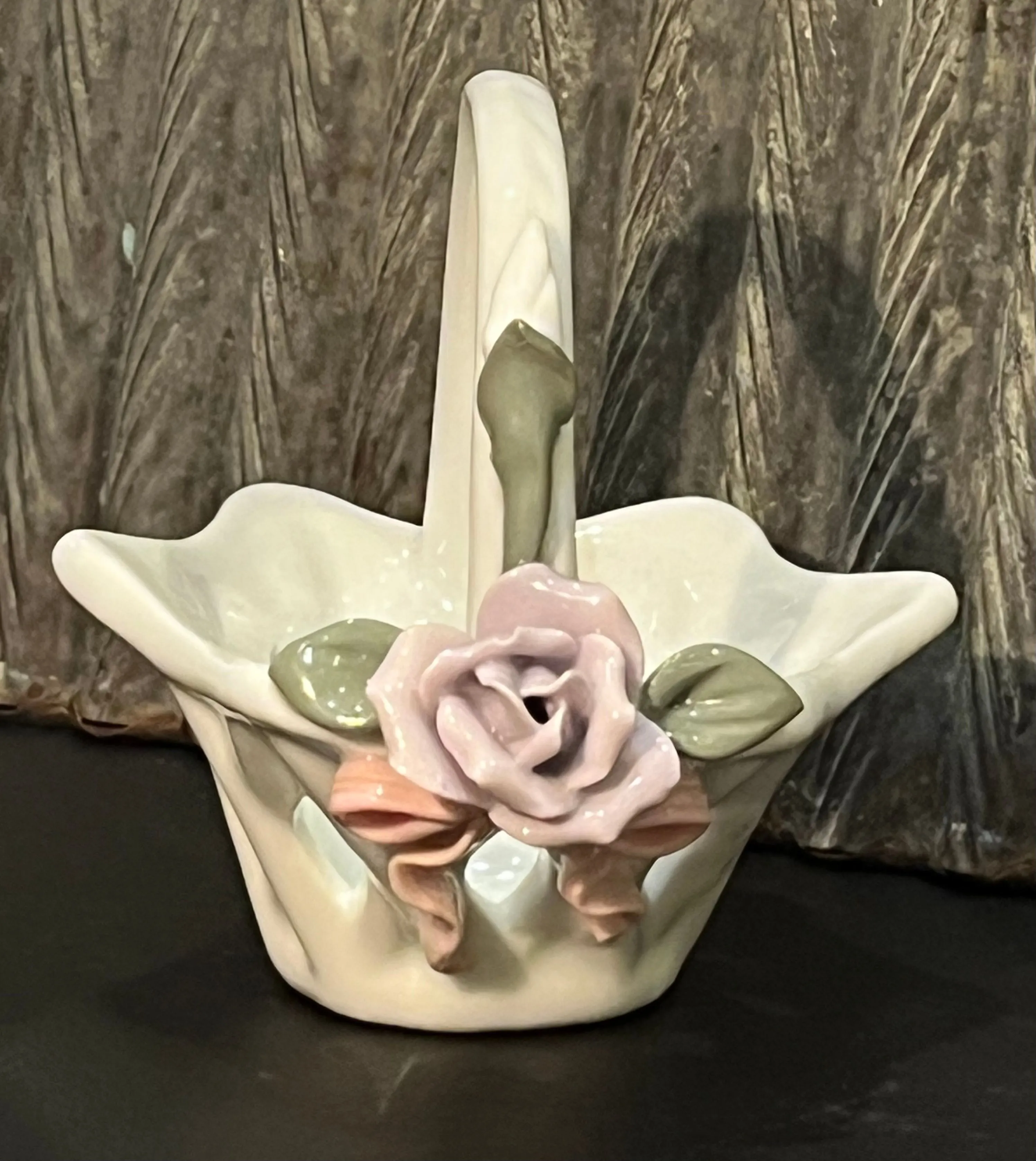 Product image for Vintage porcelain basket with purple rose
