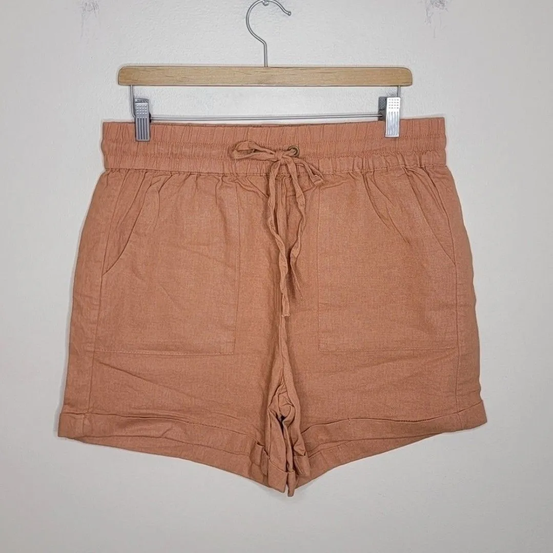 Product image for 036. NWT Zenana | Burnt Orange Elastic Tie Waist Linen Blend Shorts