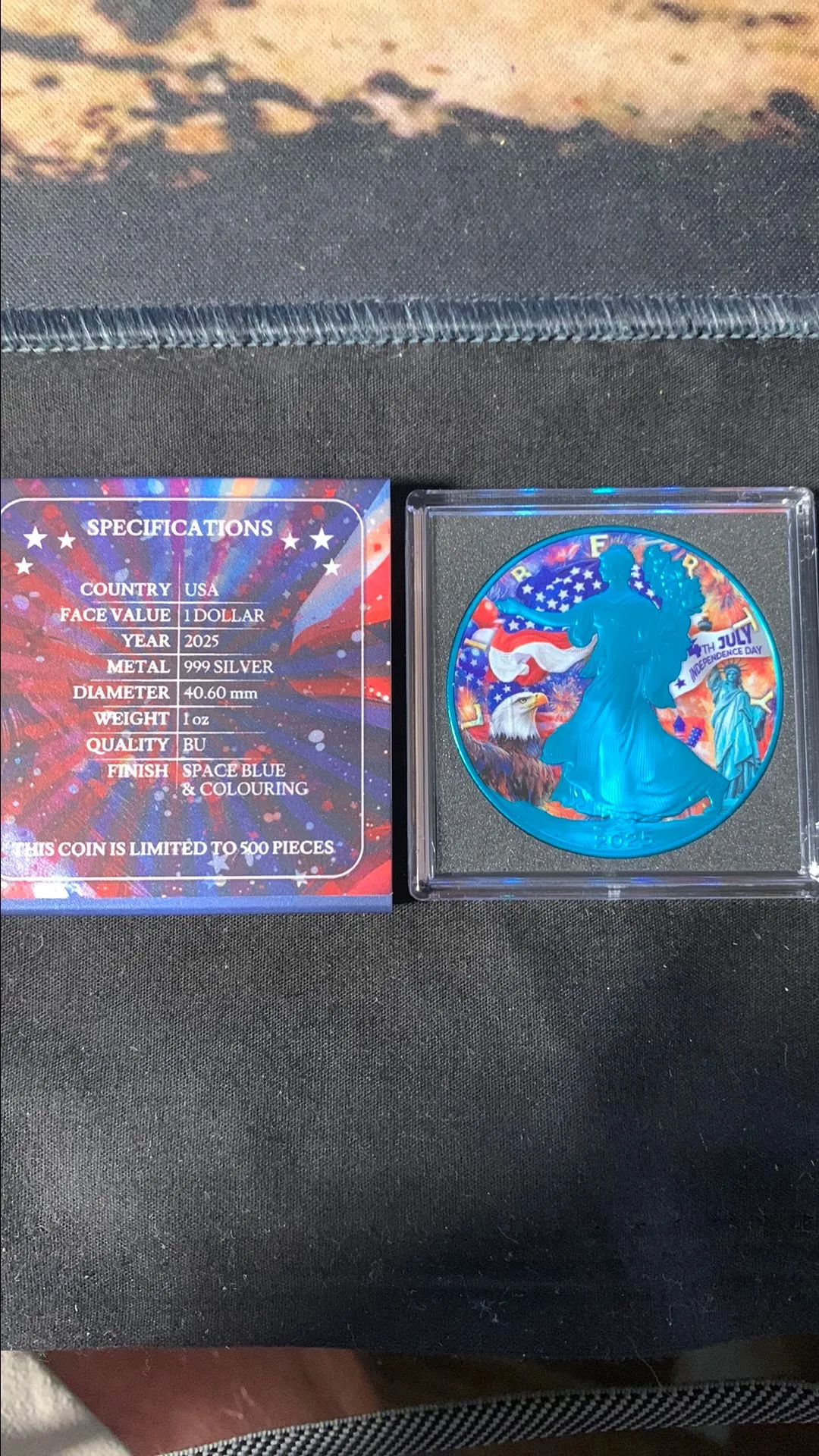 Product image for 500 MINTED 2025  JULY 4TH INDEPENDENCE DAY CELEBRATION Silver Eagle 1 Oz Silver Coin 1$ USA TYPE ii ASE COLORIZED