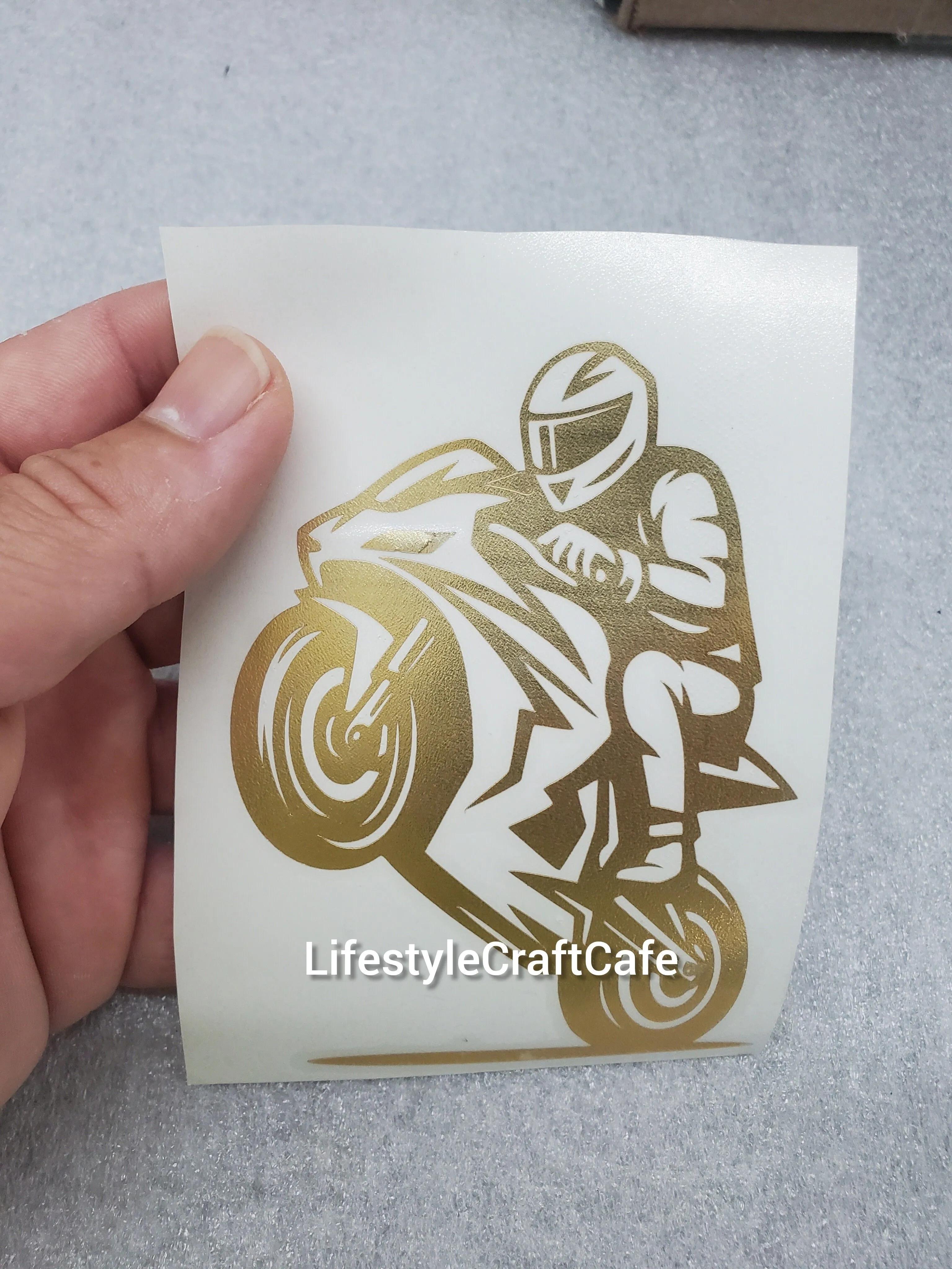 Product image for Motorcycle Decal - 4 inches tall Chrome Gold