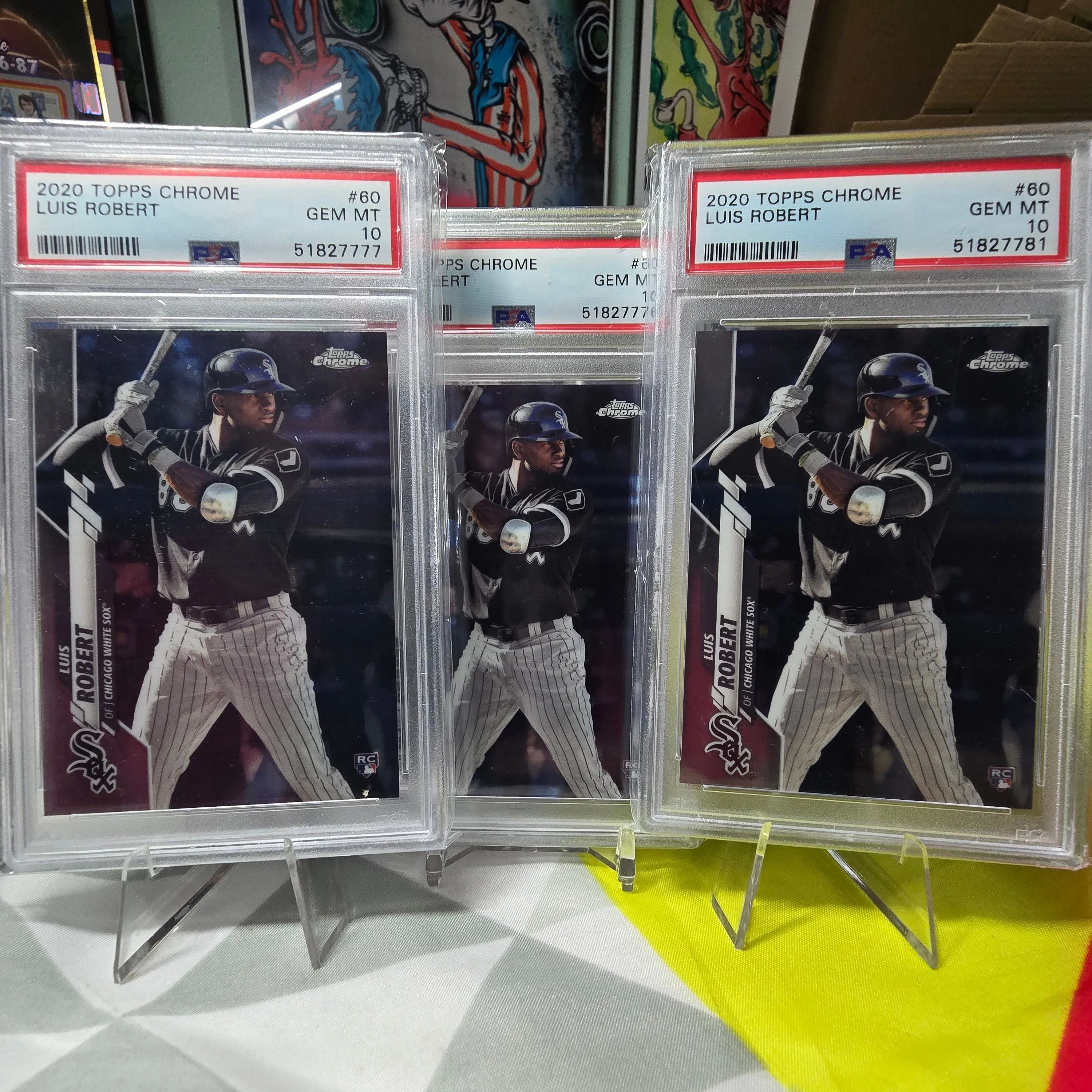 Product image for 2020 Topps Chrome Luis Robert Rookie RC #60 PSA 10 Chicago White Sox - 3 Card Lot